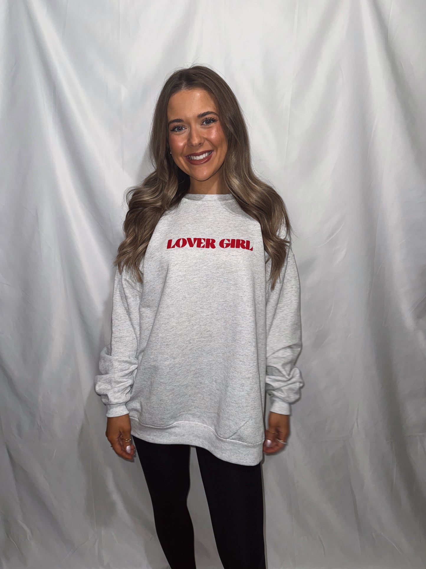 LOVER GIRL Puff Front + Back Crewneck - Ash Grey