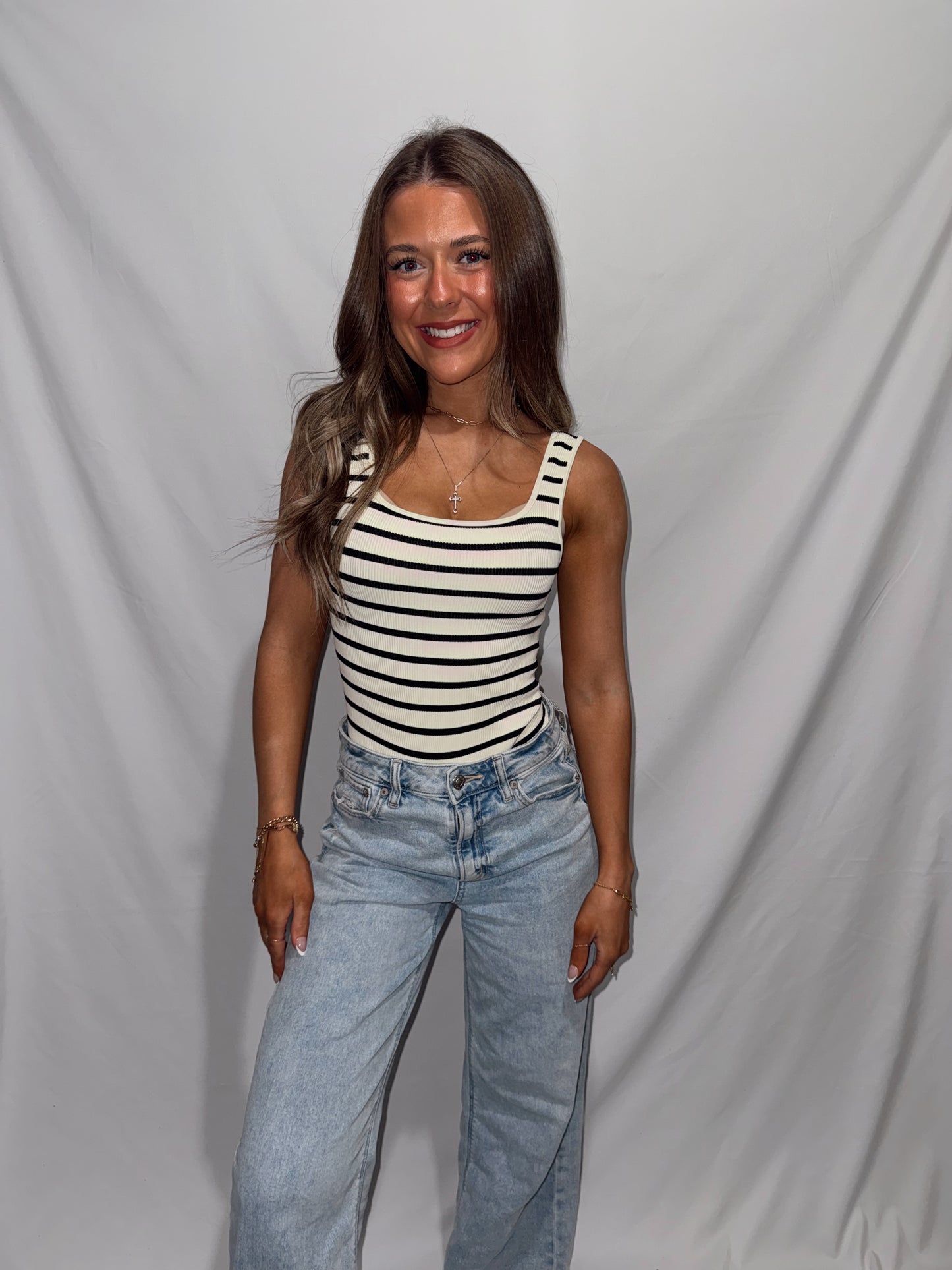 Cabana Ribbed Bodysuit - Black Stripe