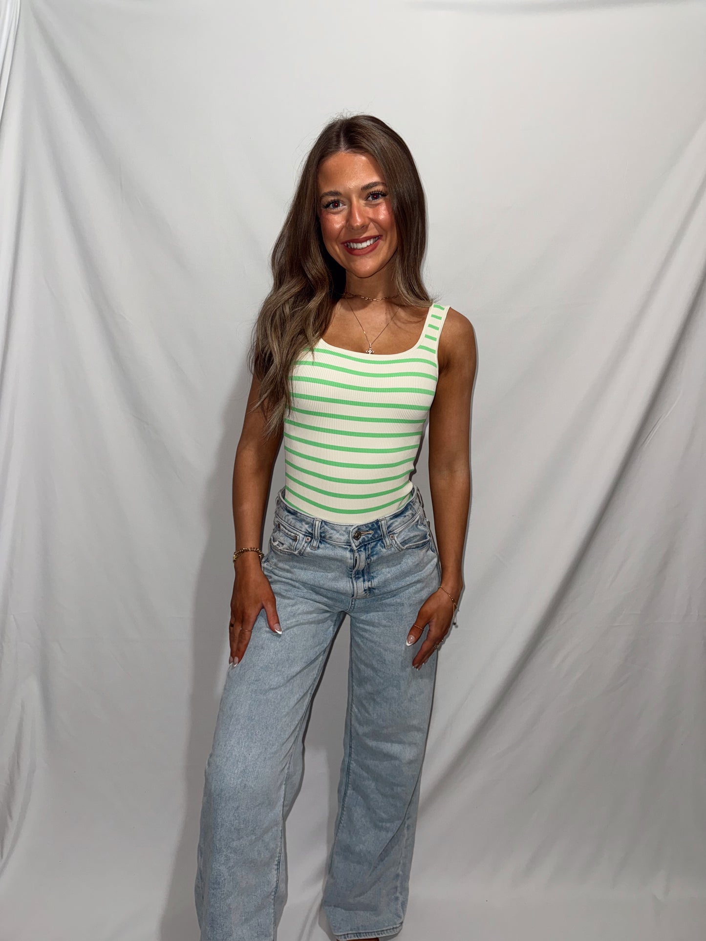 Cabana Ribbed Bodysuit - Green Stripe