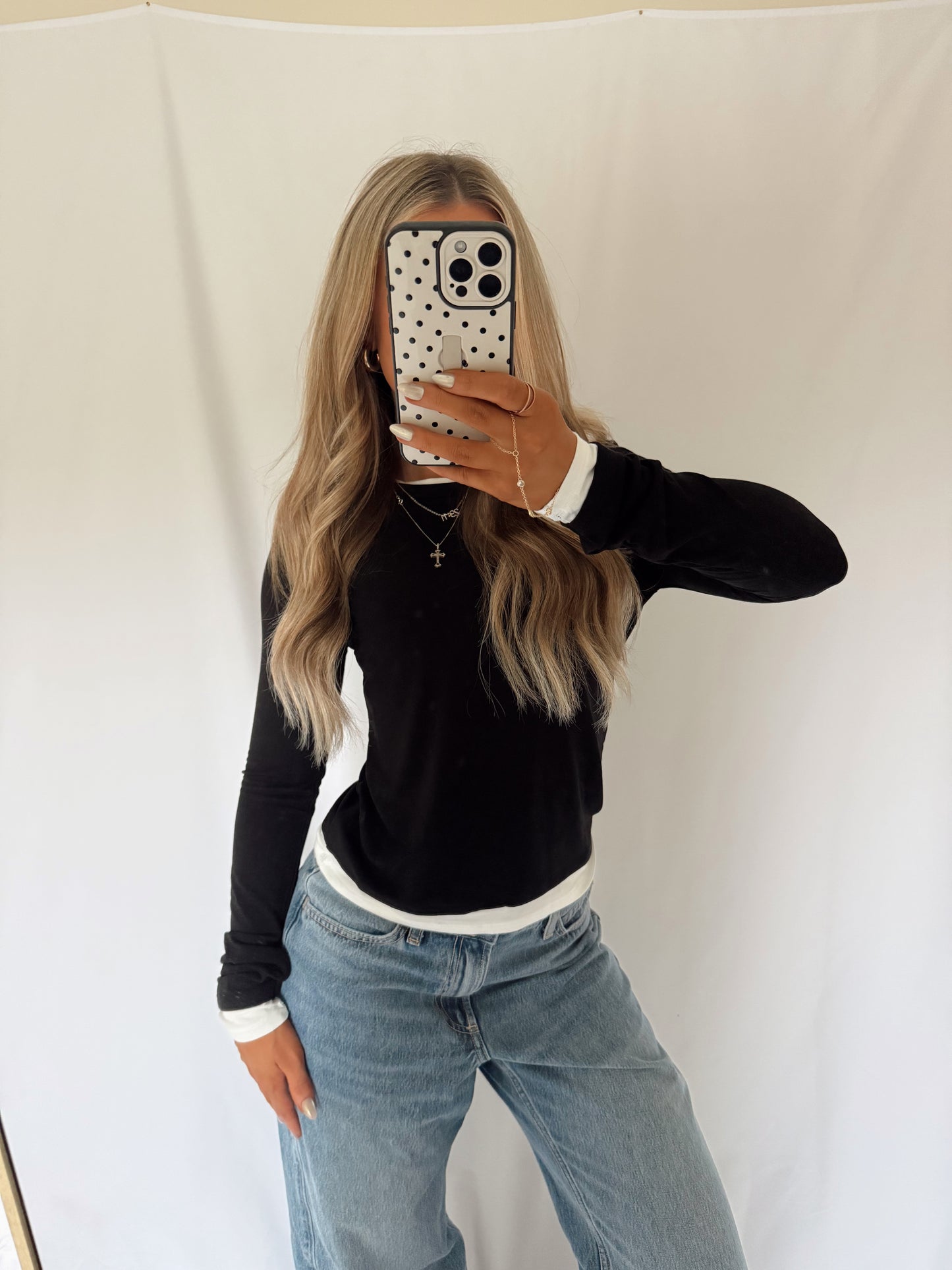 Double Layered Trim Long Sleeve - Black