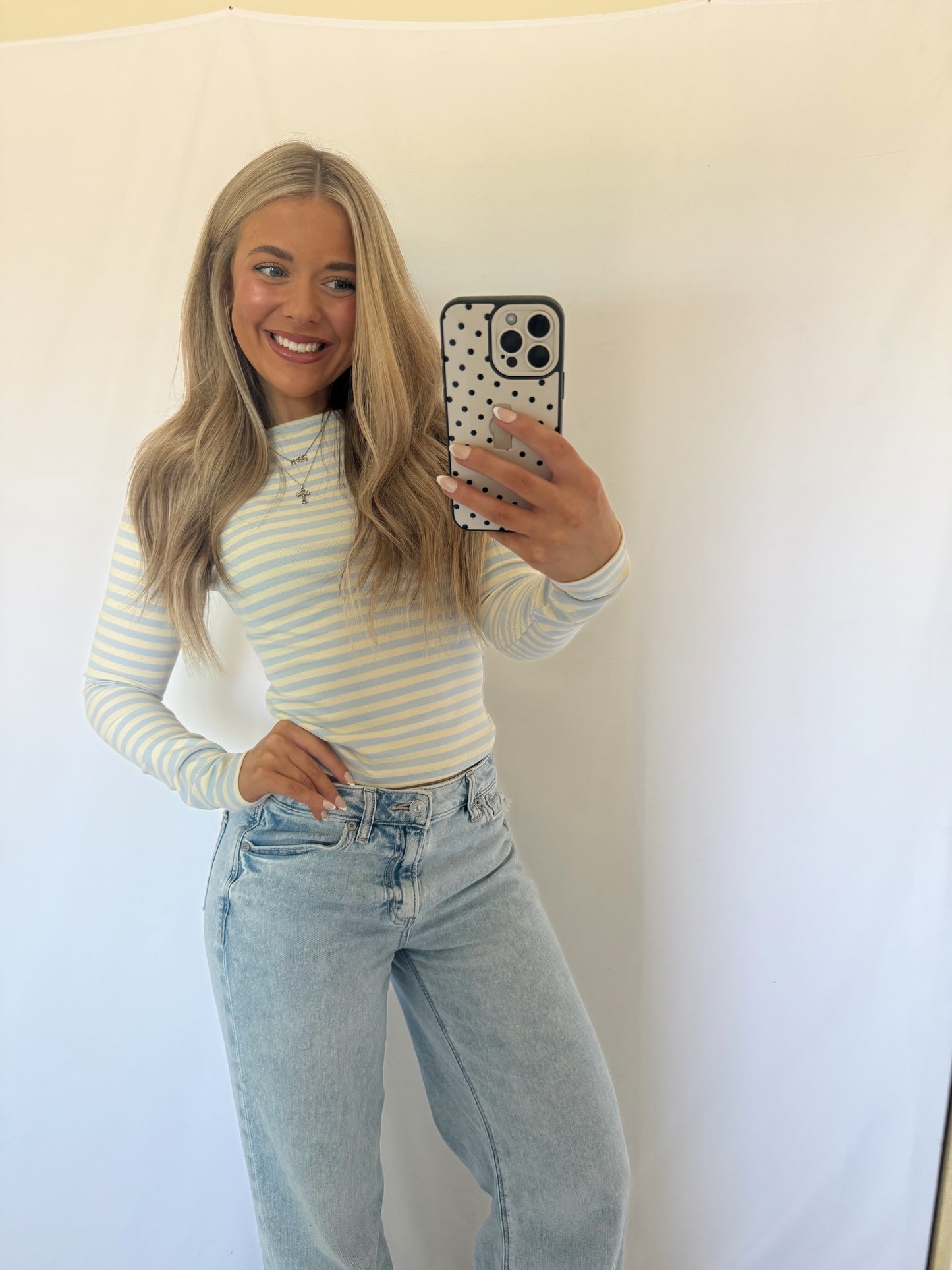 Goldie Boat Neck Long Sleeve - Butter Yellow/Baby Blue