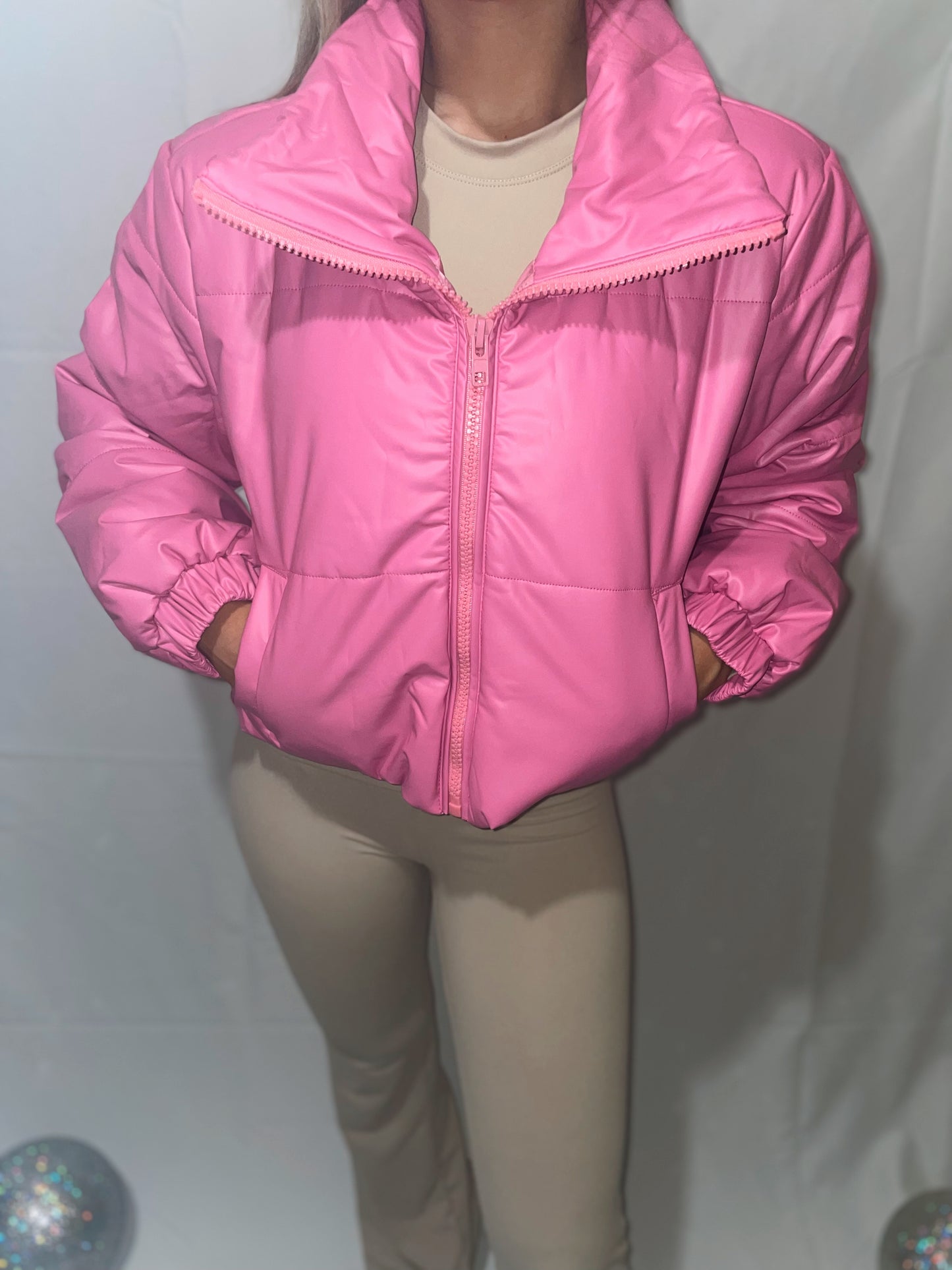 Just A Girl Cropped Leather Puffer Coat