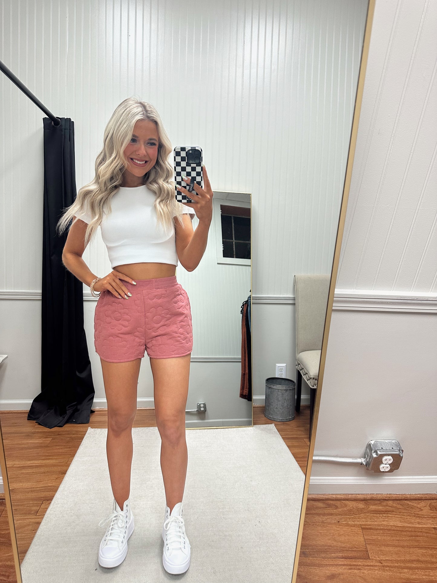 Emmy Quilted Floral Shorts - Dusty Rose
