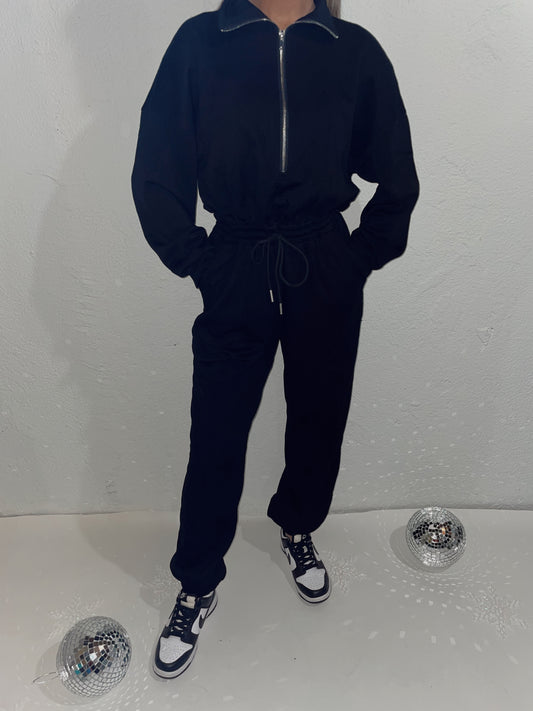 Paisley Long Sleeve Scuba Jumpsuit - Black