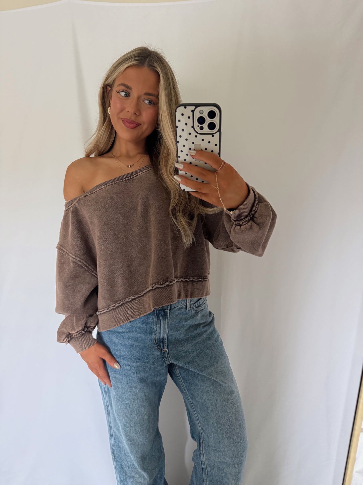 Frankie Off Shoulder Sweatshirt - Dark Brown