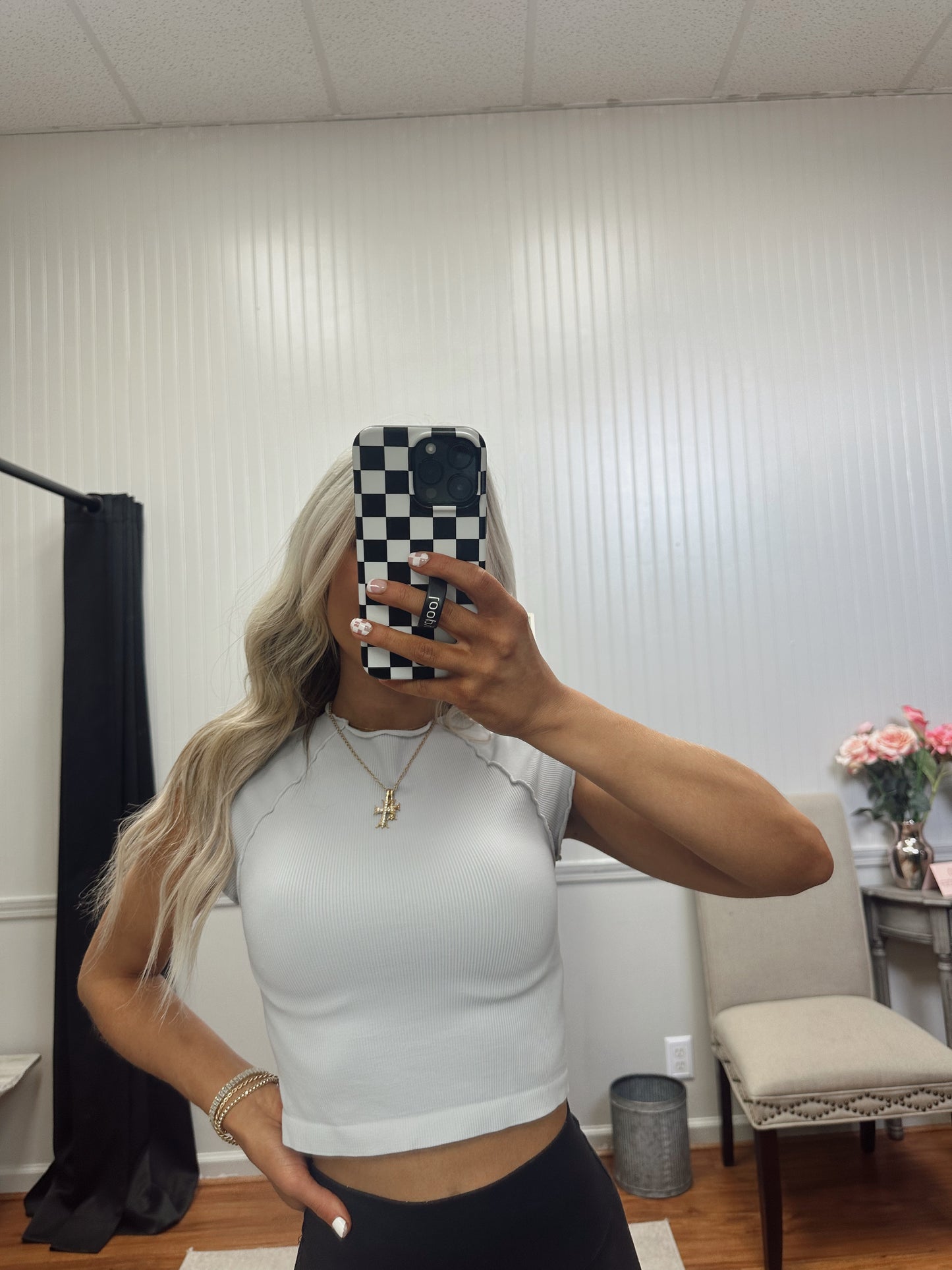 Exposed Seam Crop Top - Light Grey