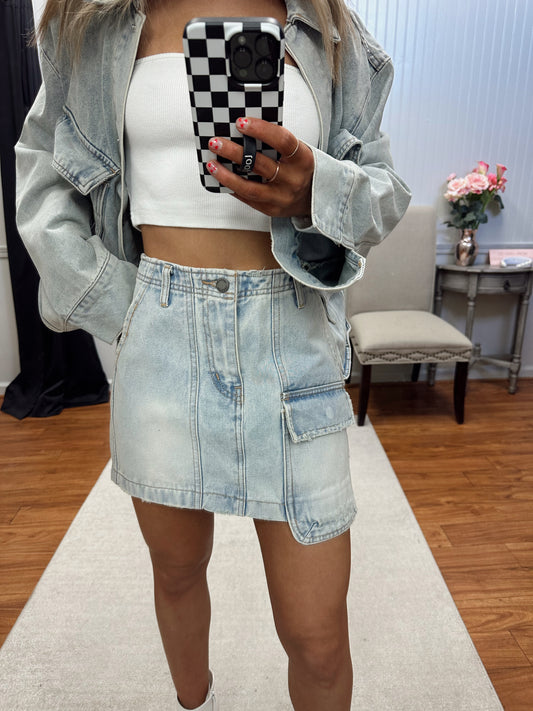 Night Out Denim Cargo Skirt