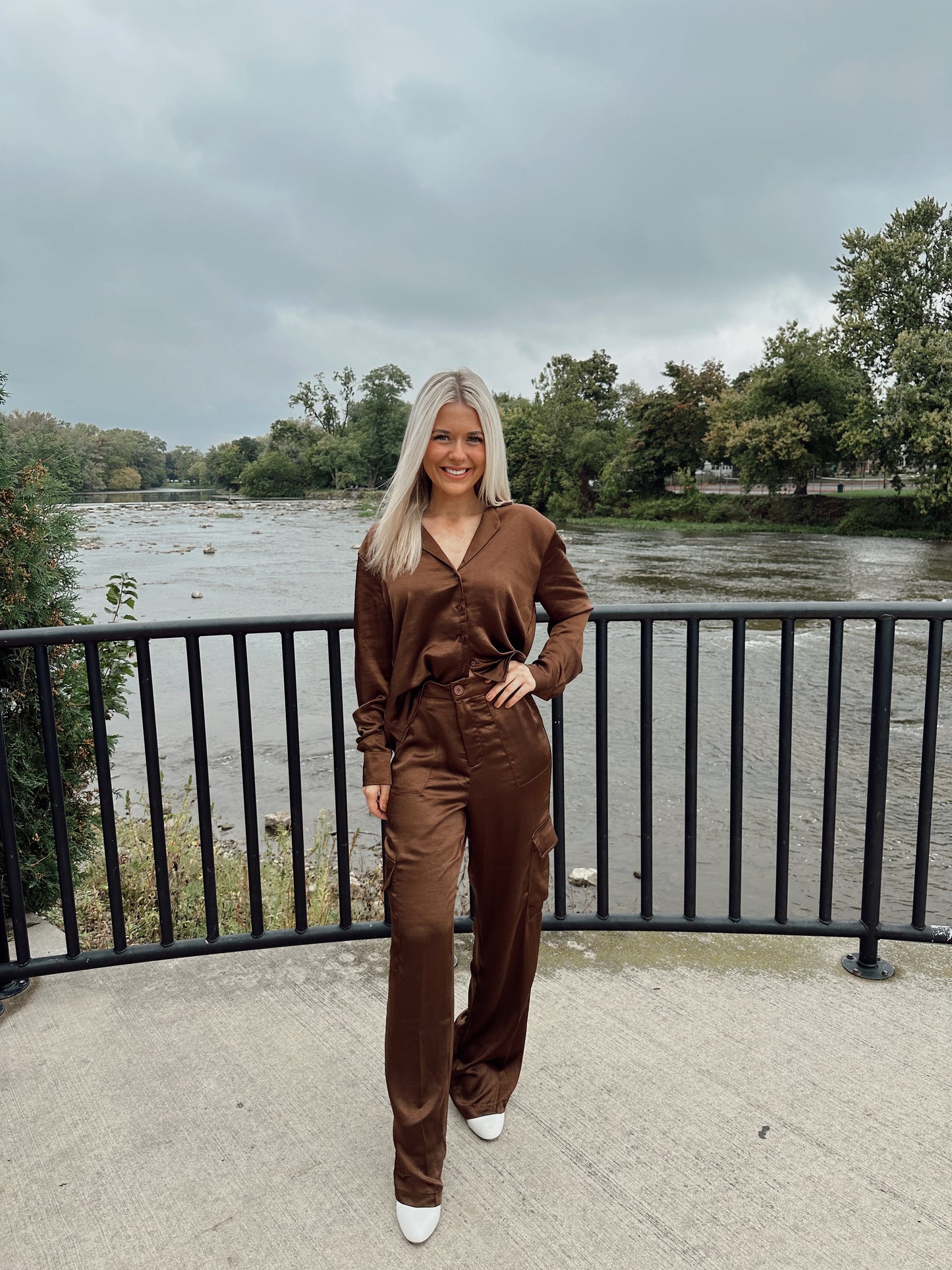 Meet Me There Satin Pants - Brown