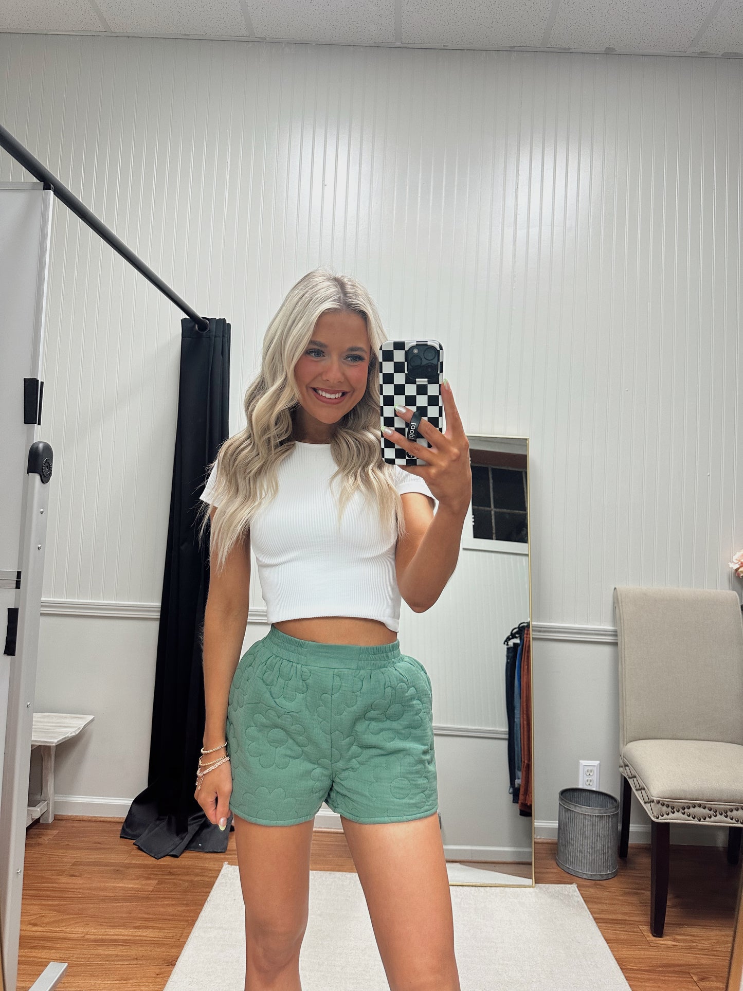 Emmy Quilted Floral Shorts - Dark Sage