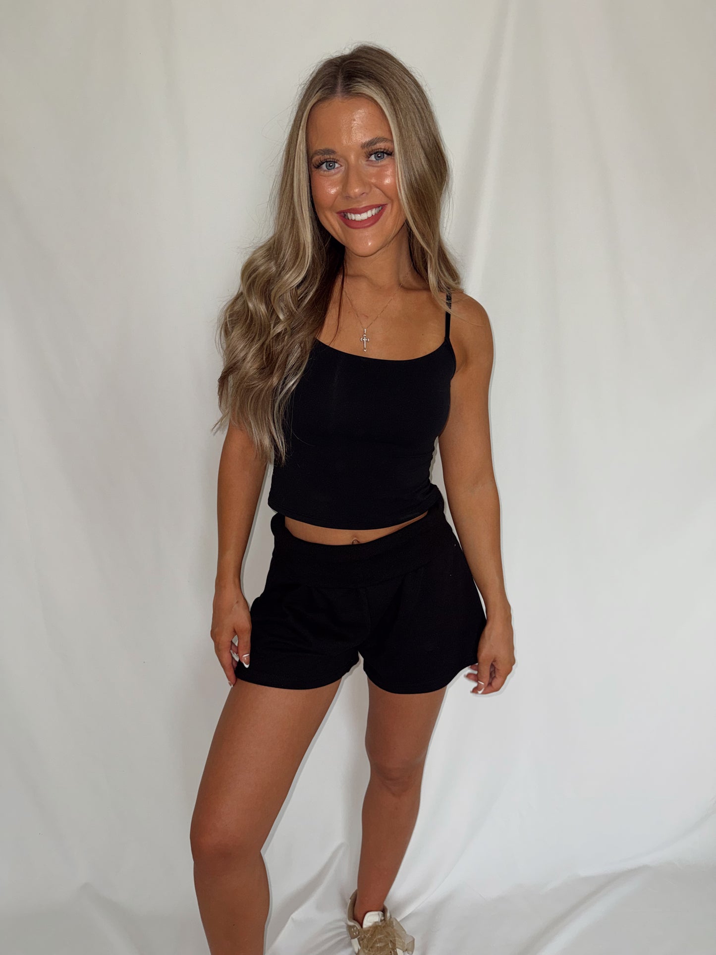 Foldover Sweat Shorts - Black