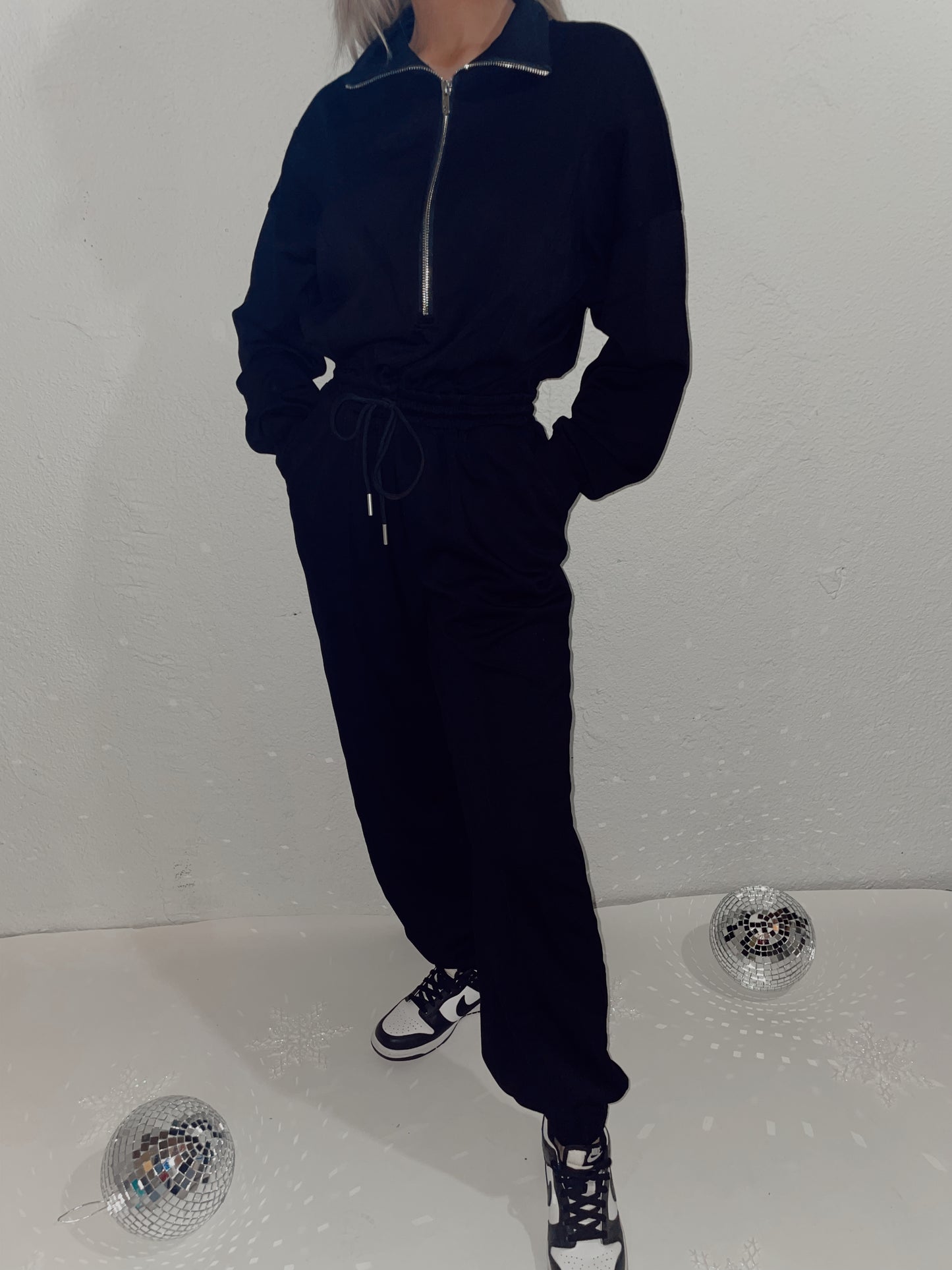 Paisley Long Sleeve Scuba Jumpsuit - Black