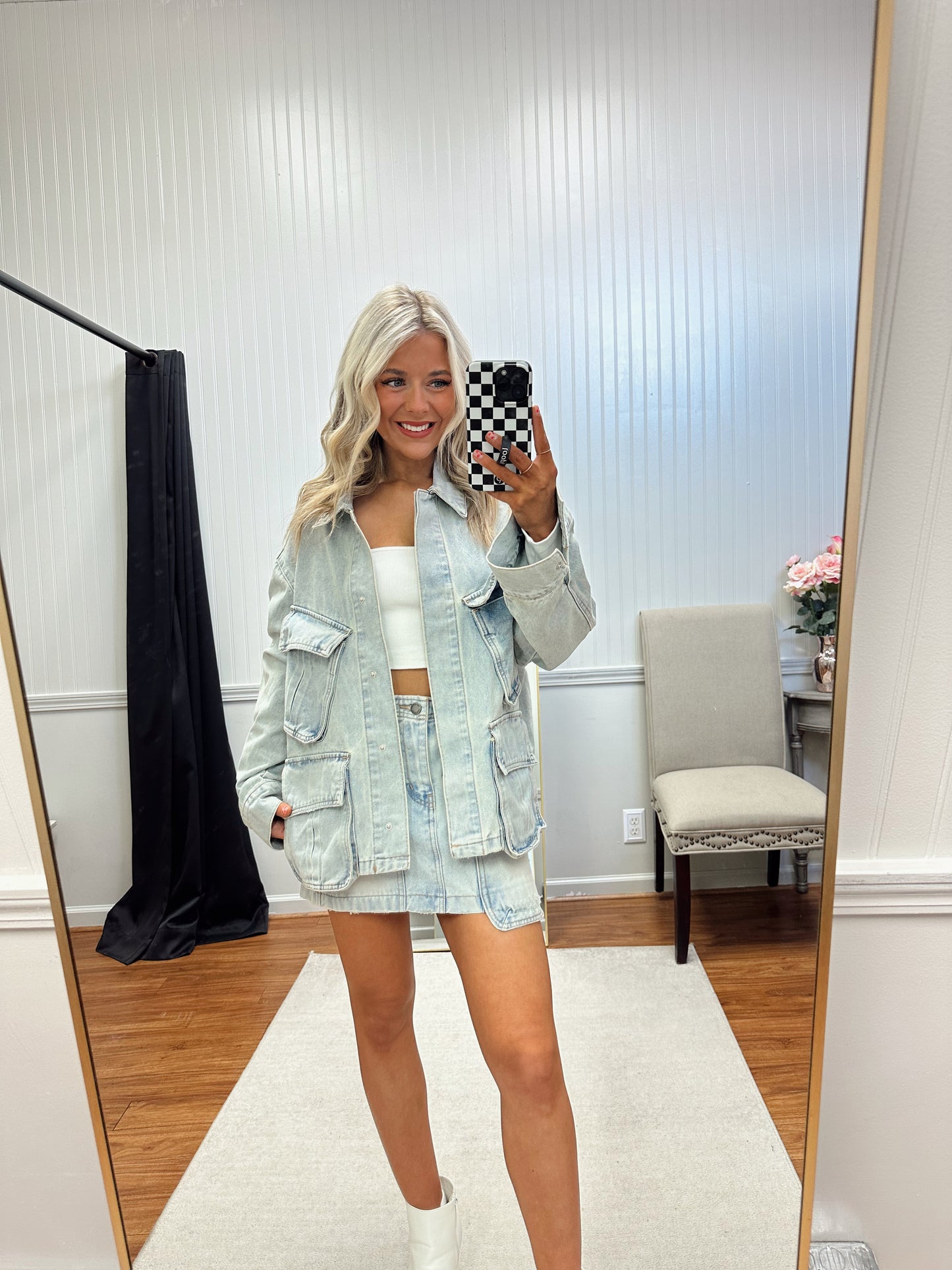 Night Out Denim Cargo Skirt