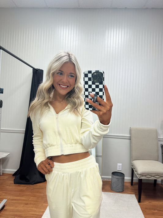 Sunday Velour Cropped Zip Up