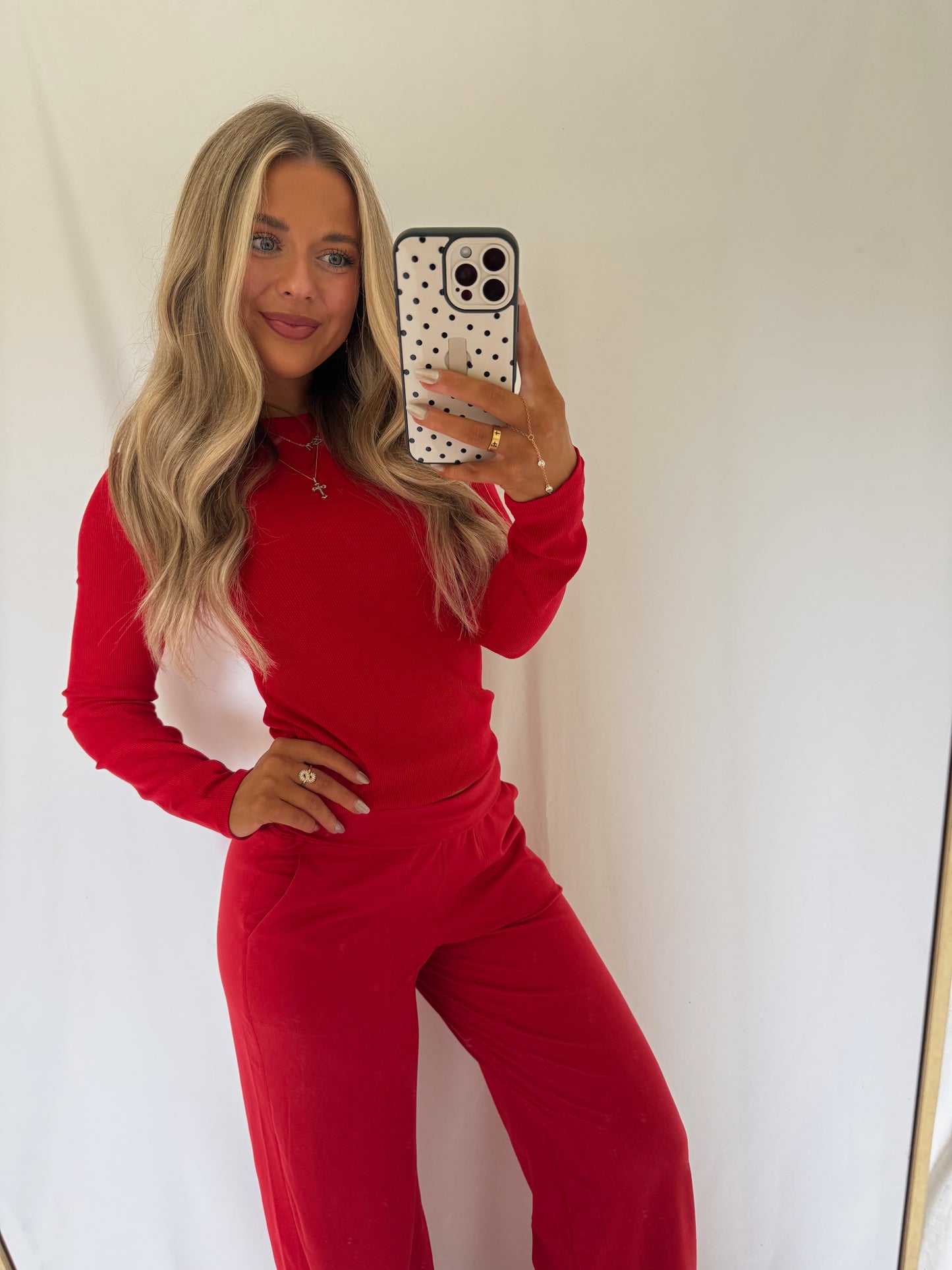 Brynley Micro Ribbed Long Sleeve Top - Cherry