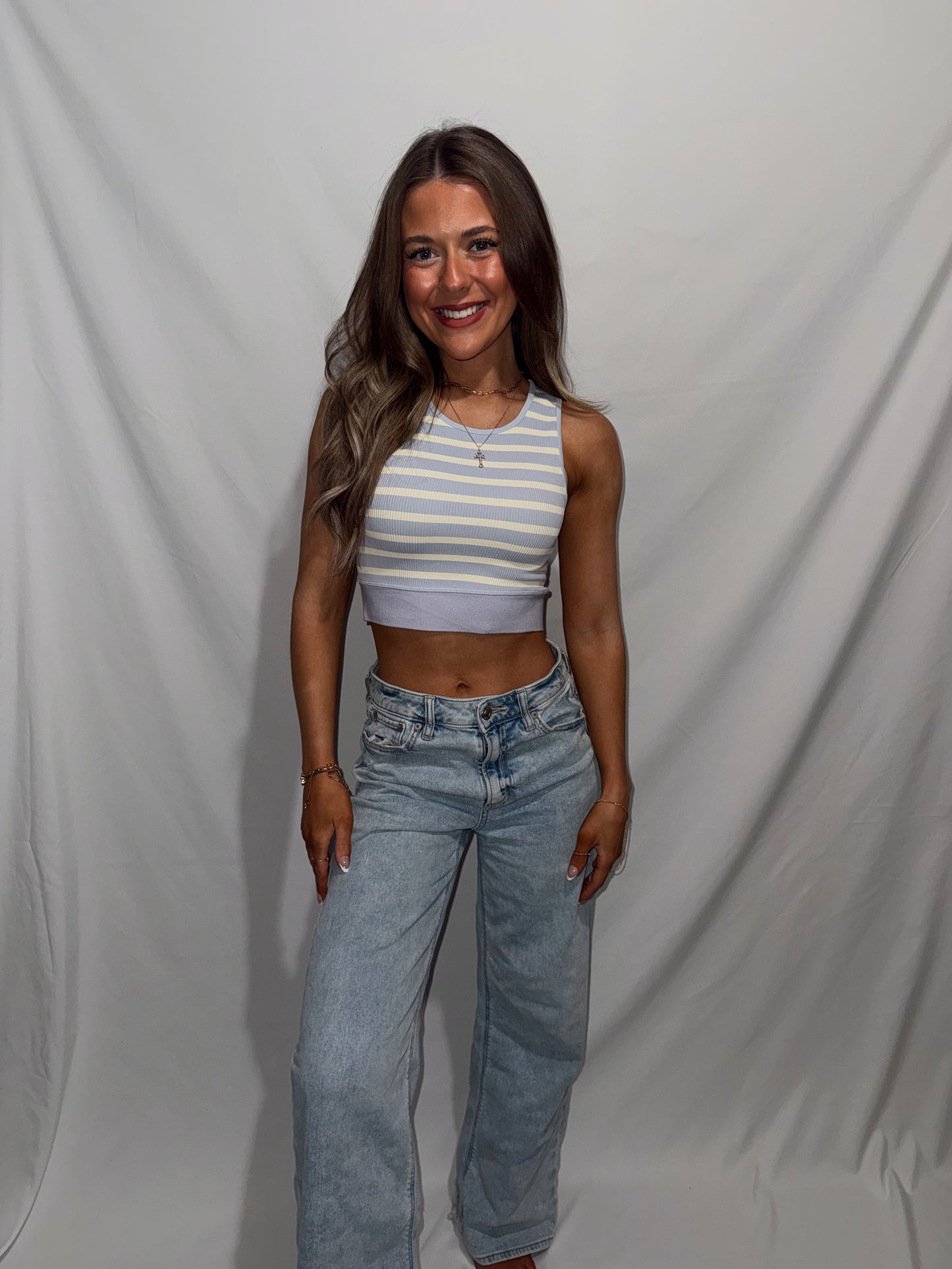 Move On Ribbed Top - Light Blue Stripe