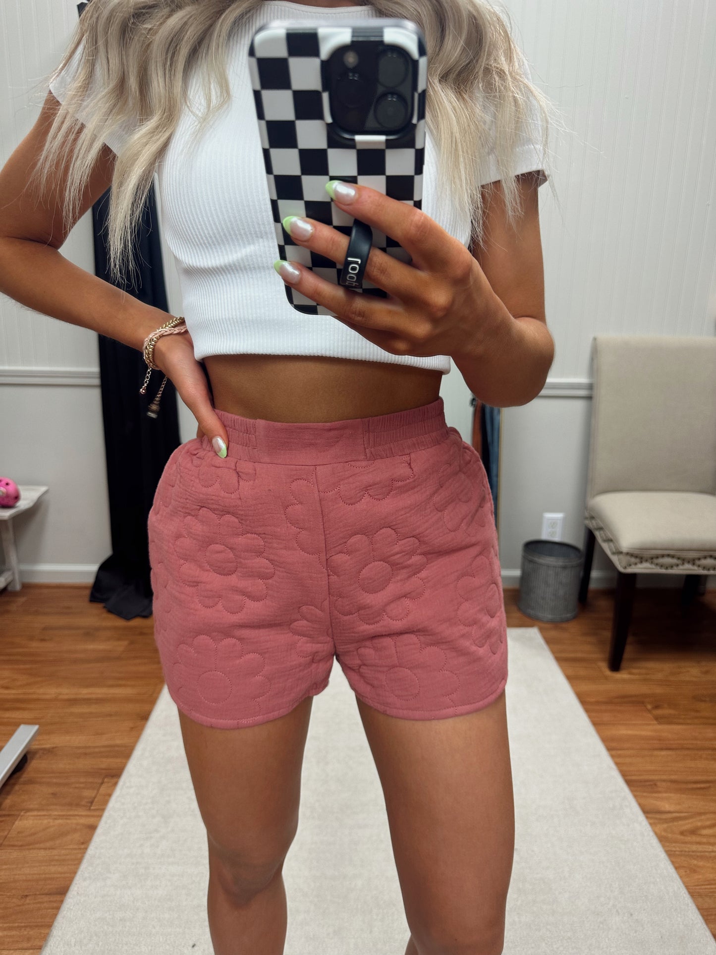 Emmy Quilted Floral Shorts - Dusty Rose