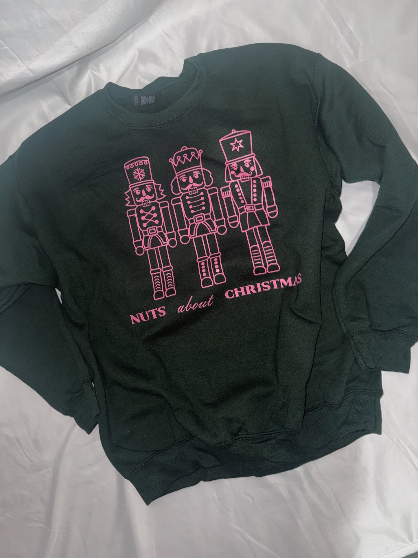 NUTS ABOUT CHRISTMAS NUTCRACKER CREWNECK - FOREST GREEN
