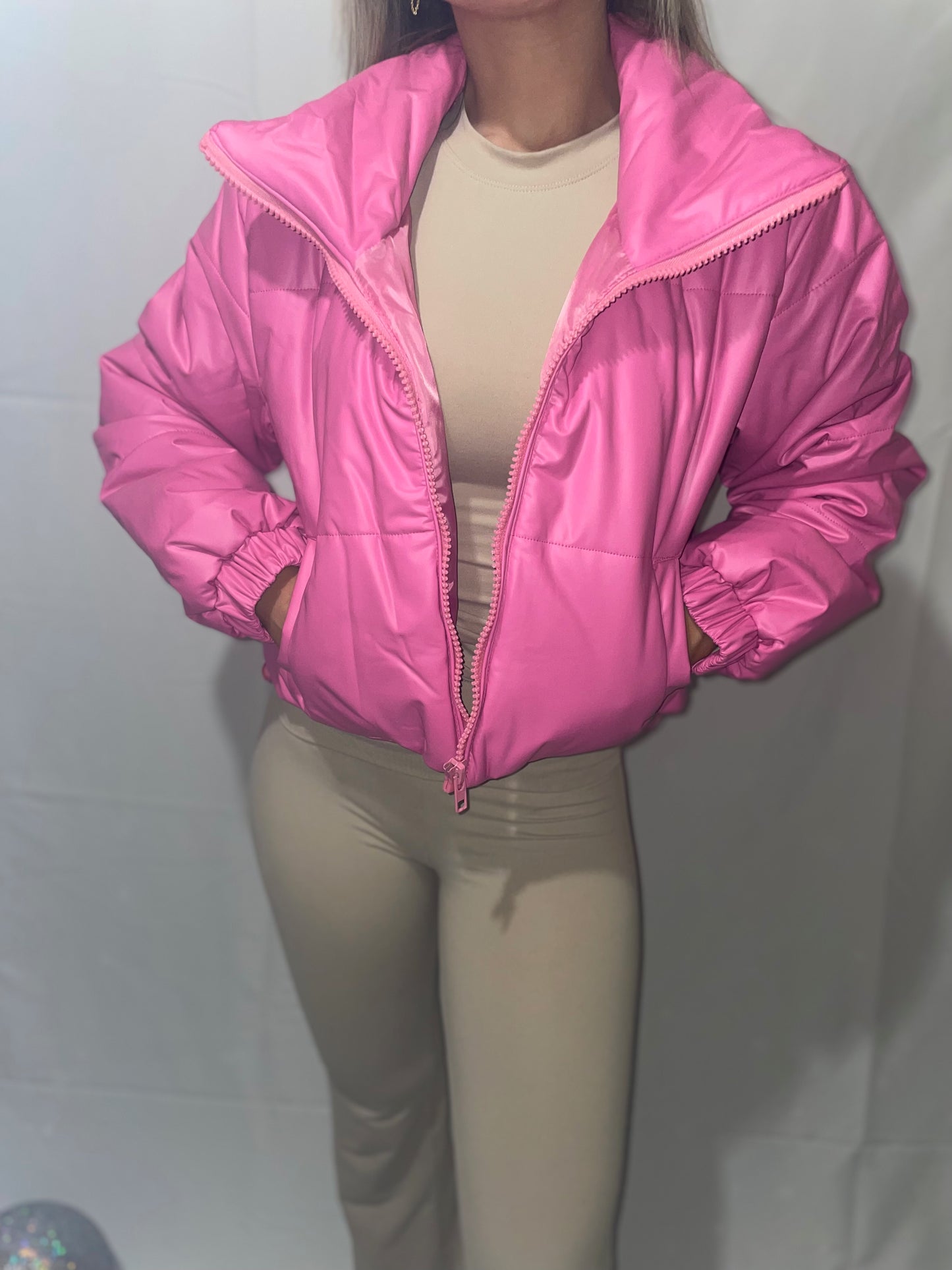 Just A Girl Cropped Leather Puffer Coat