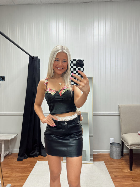 Addison Floral Embroidered Top - Black