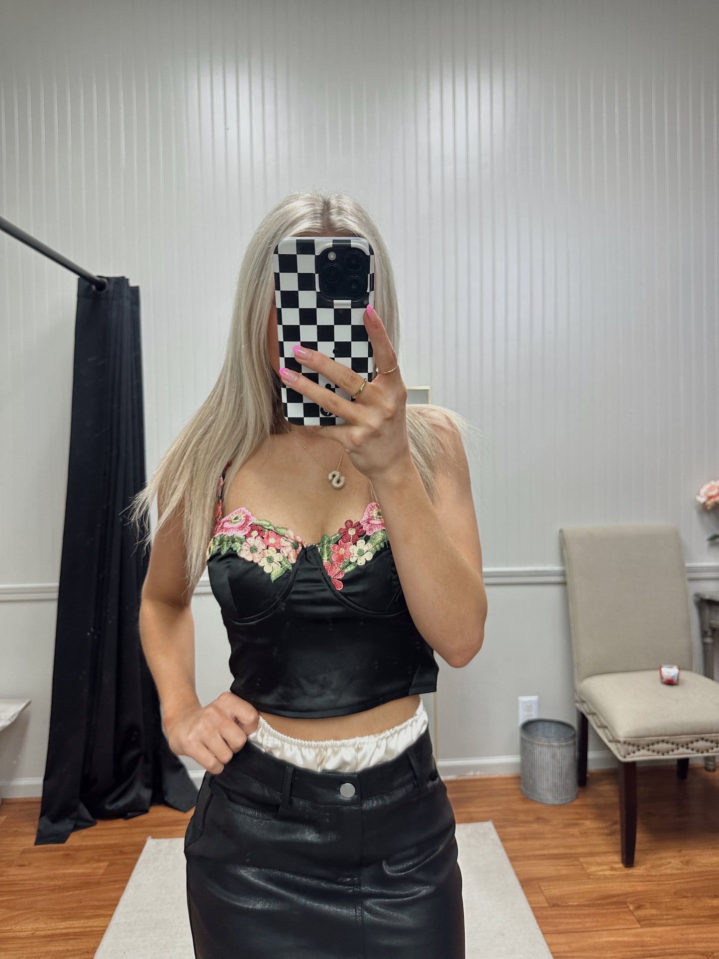 Addison Floral Embroidered Top - Black