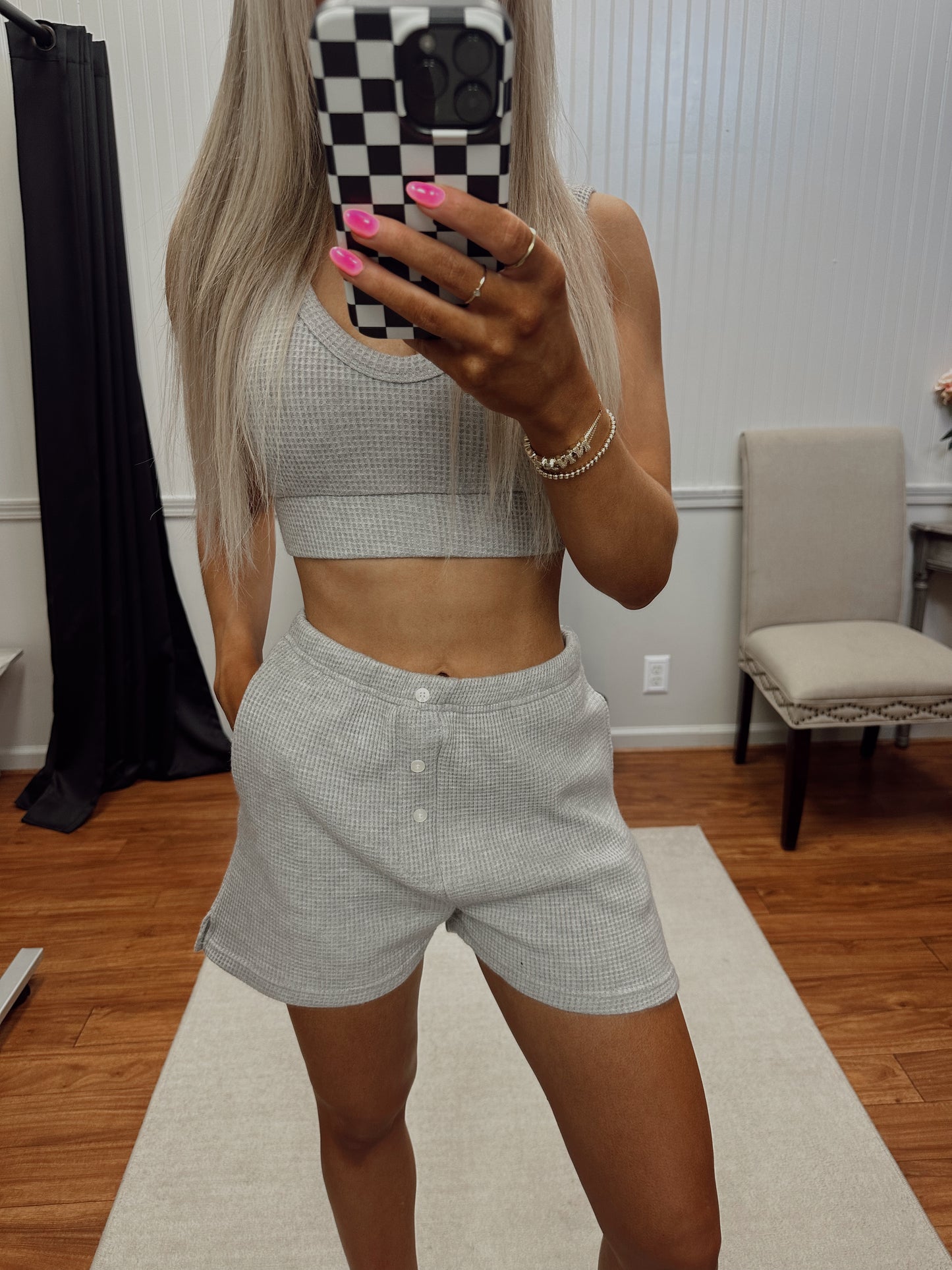 Ellie Waffle Knit Set - Grey