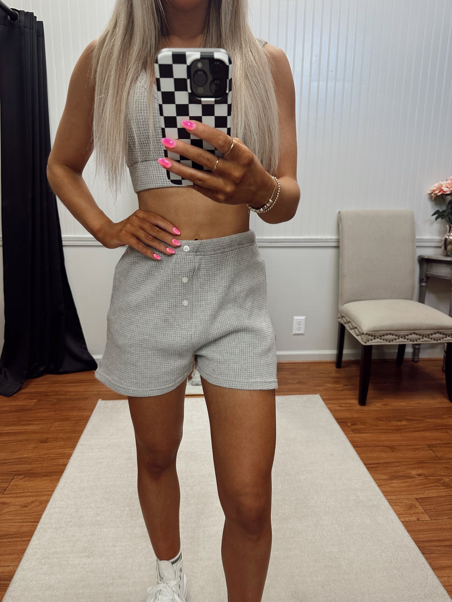 Ellie Waffle Knit Set - Grey