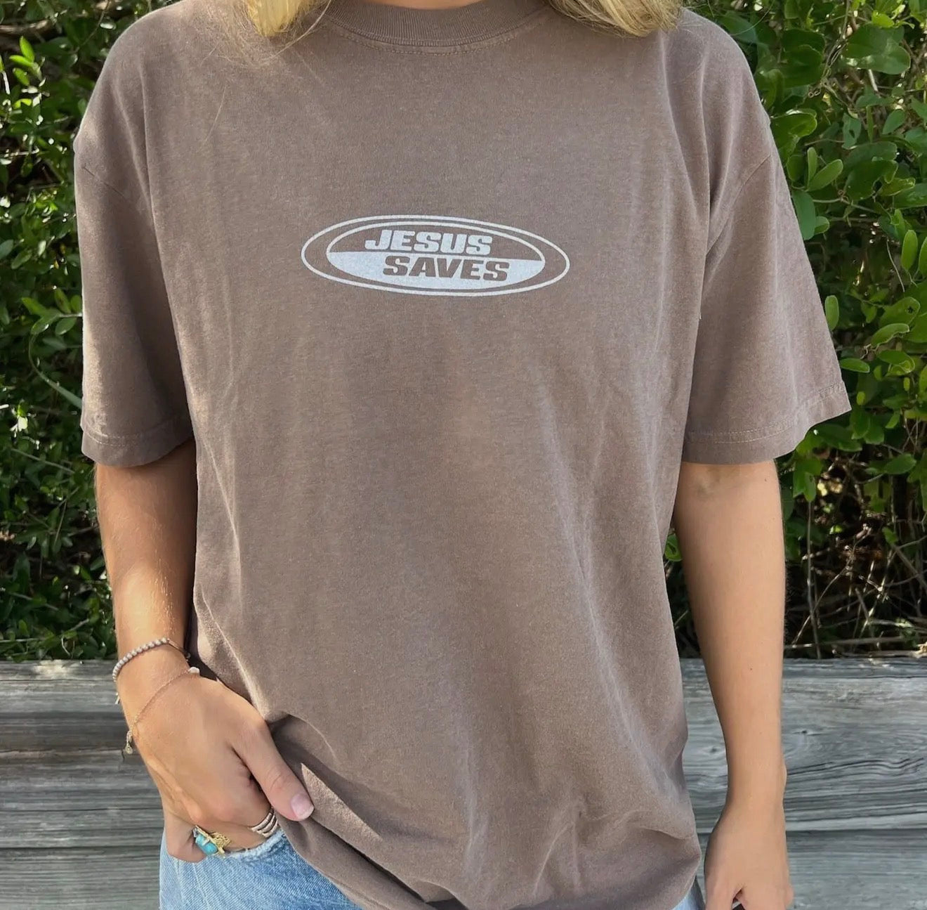 JESUS SAVES RETRO TEE - ESPRESSO (PREORDER ARRIVES BEFORE CHRISTMAS)