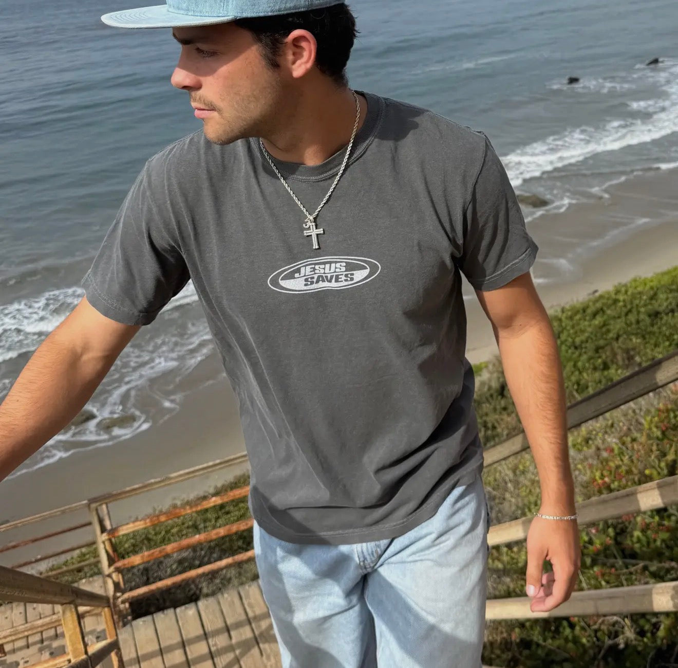 JESUS SAVES RETRO TEE - PEPPER (PREORDER ARRIVES BEFORE CHRISTMAS)