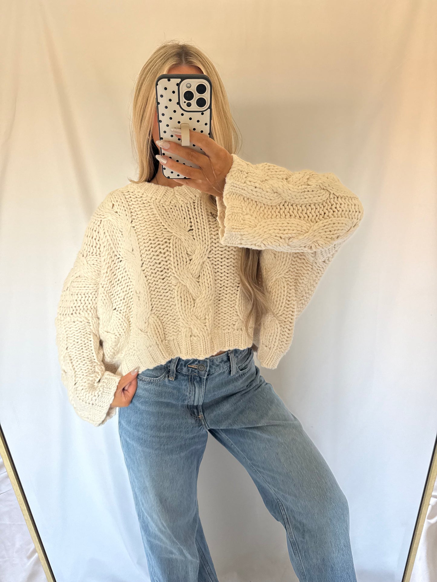 Oakley Cropped Cable Knit Sweater - Cream