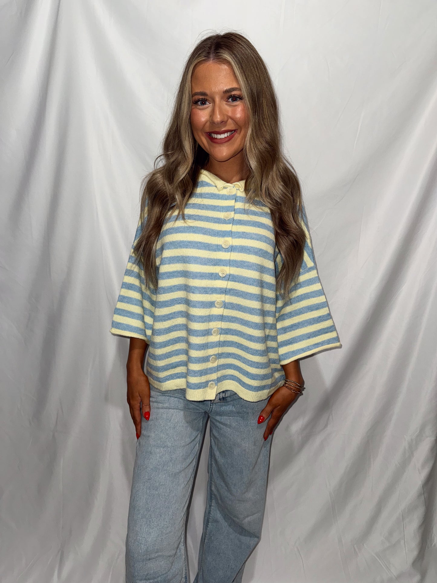 Lemon Pop Striped Short Sleeve Sweater