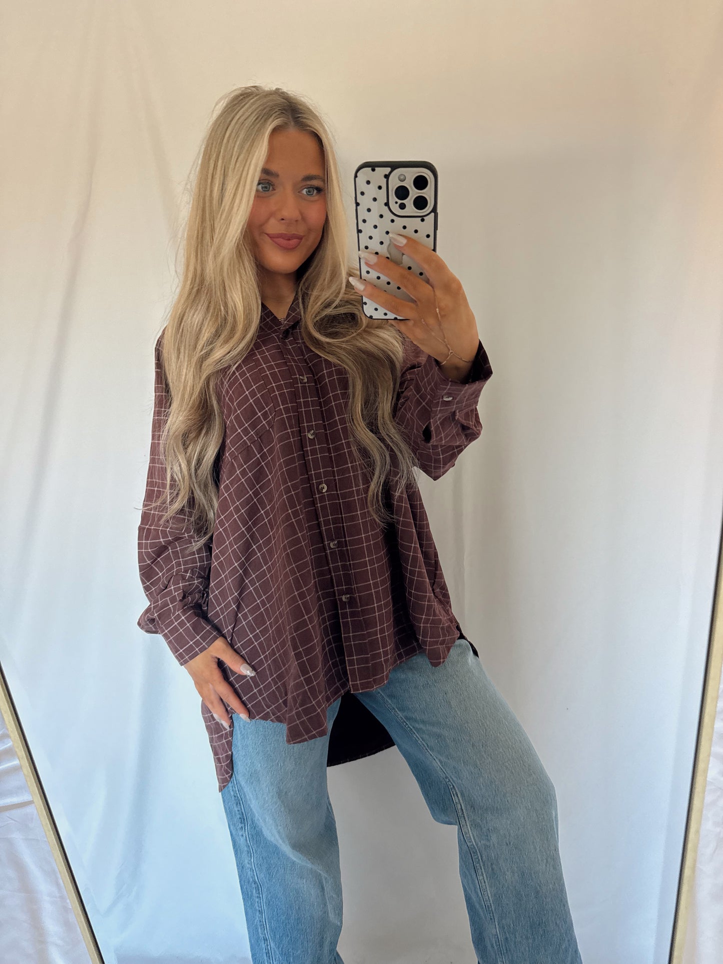 Oversized Plaid Shirt - Wine