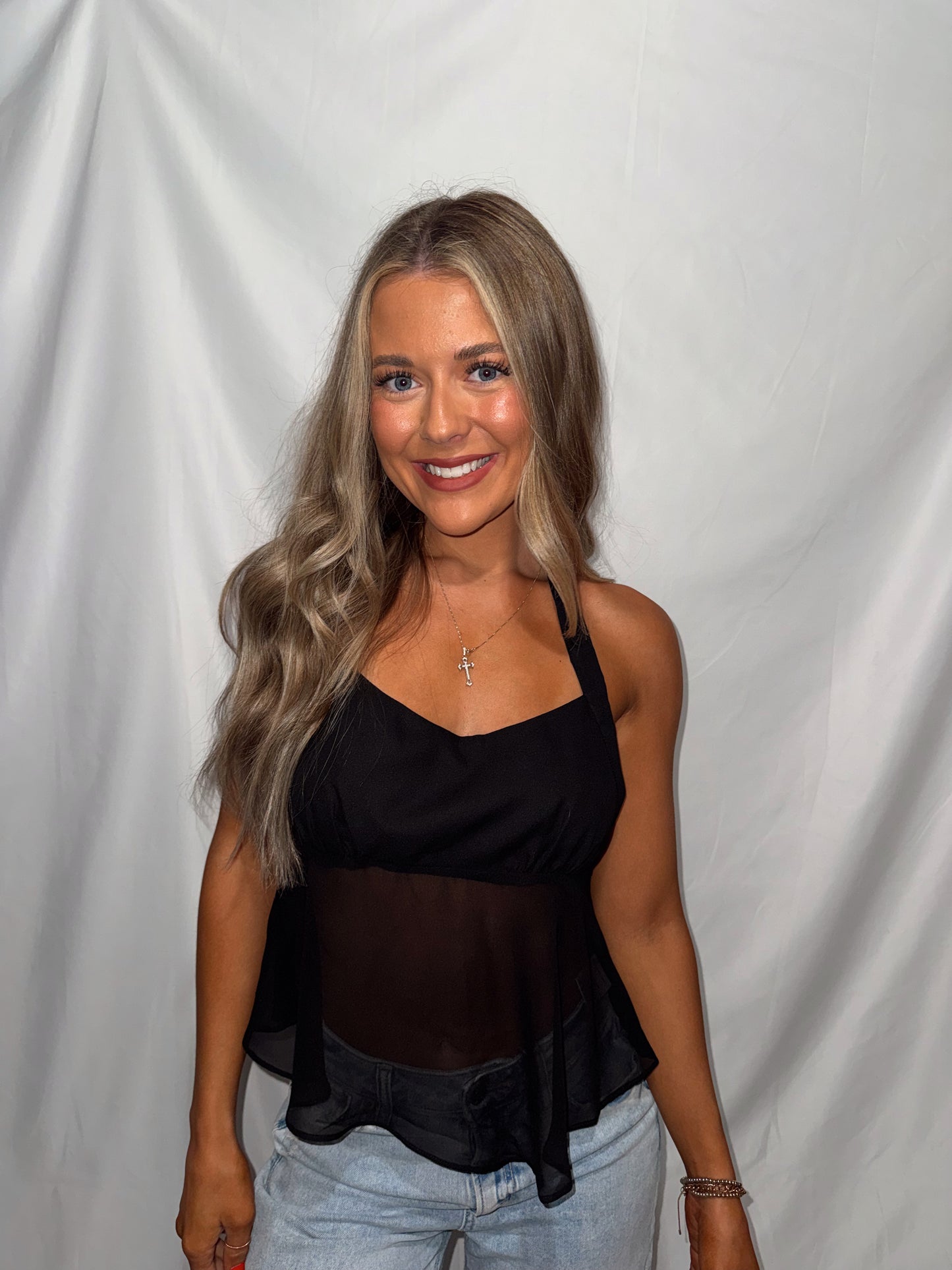 Lexie Backless Halter Tie Top - Black