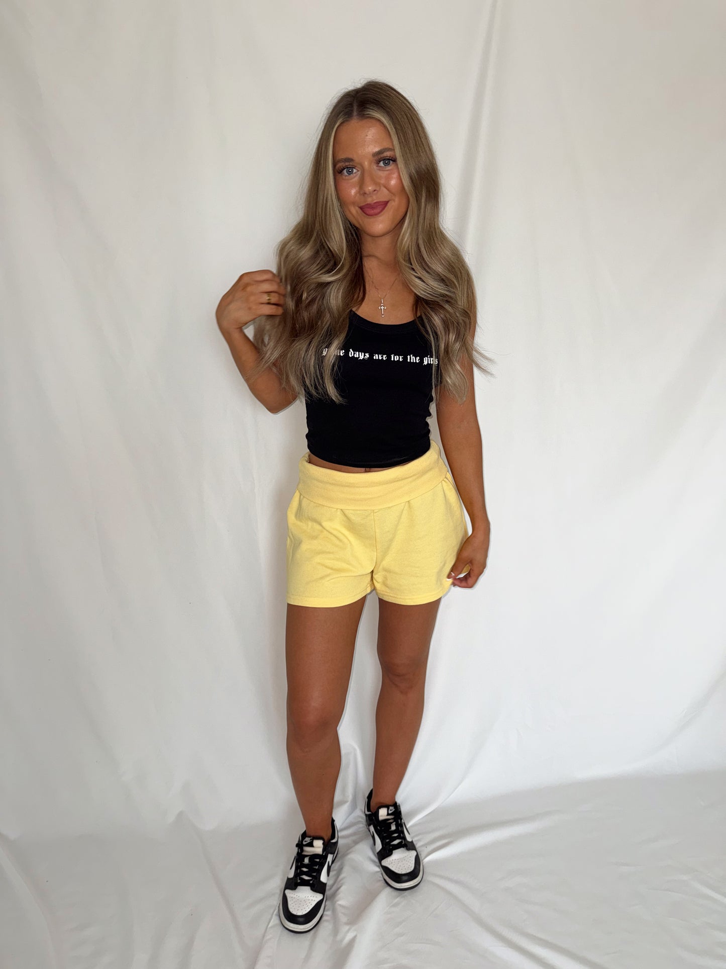 Foldover Sweat Shorts - Yellow