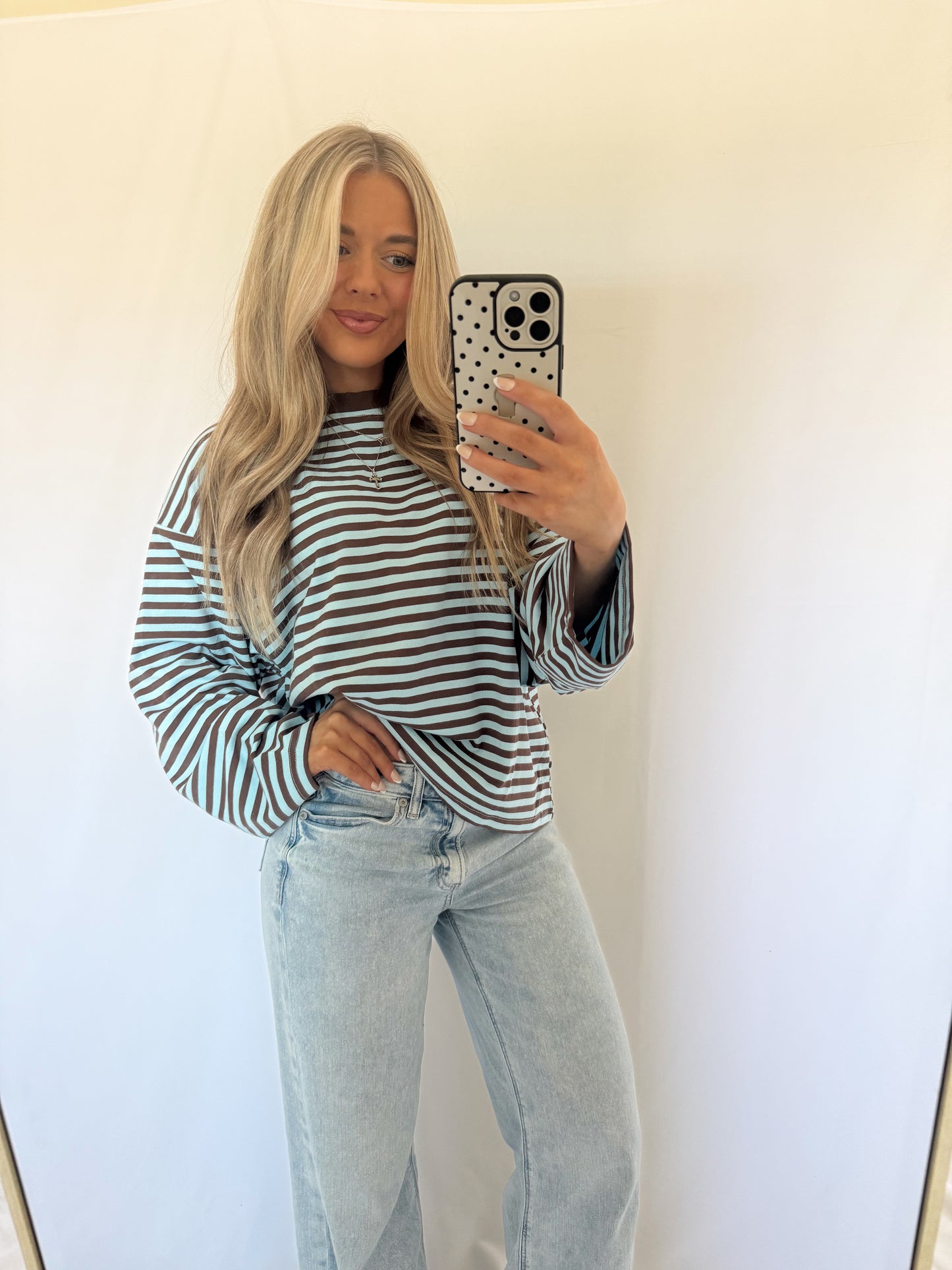 Camille Oversized Striped Top - Blue/Chocolate