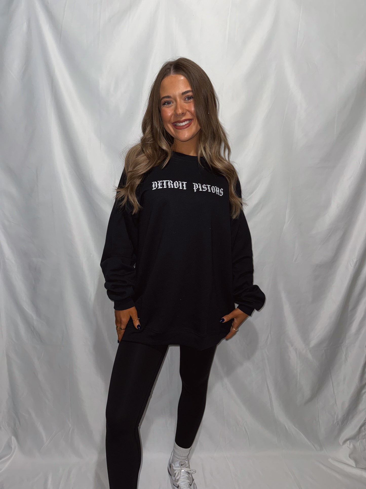 Detroit Pistons Glitter Star Crewneck- Front & Back