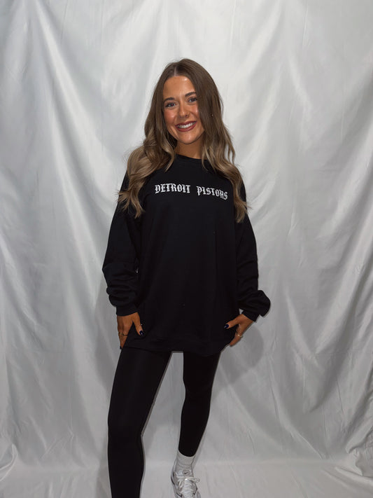 Detroit Pistons Glitter Star Crewneck- Front & Back