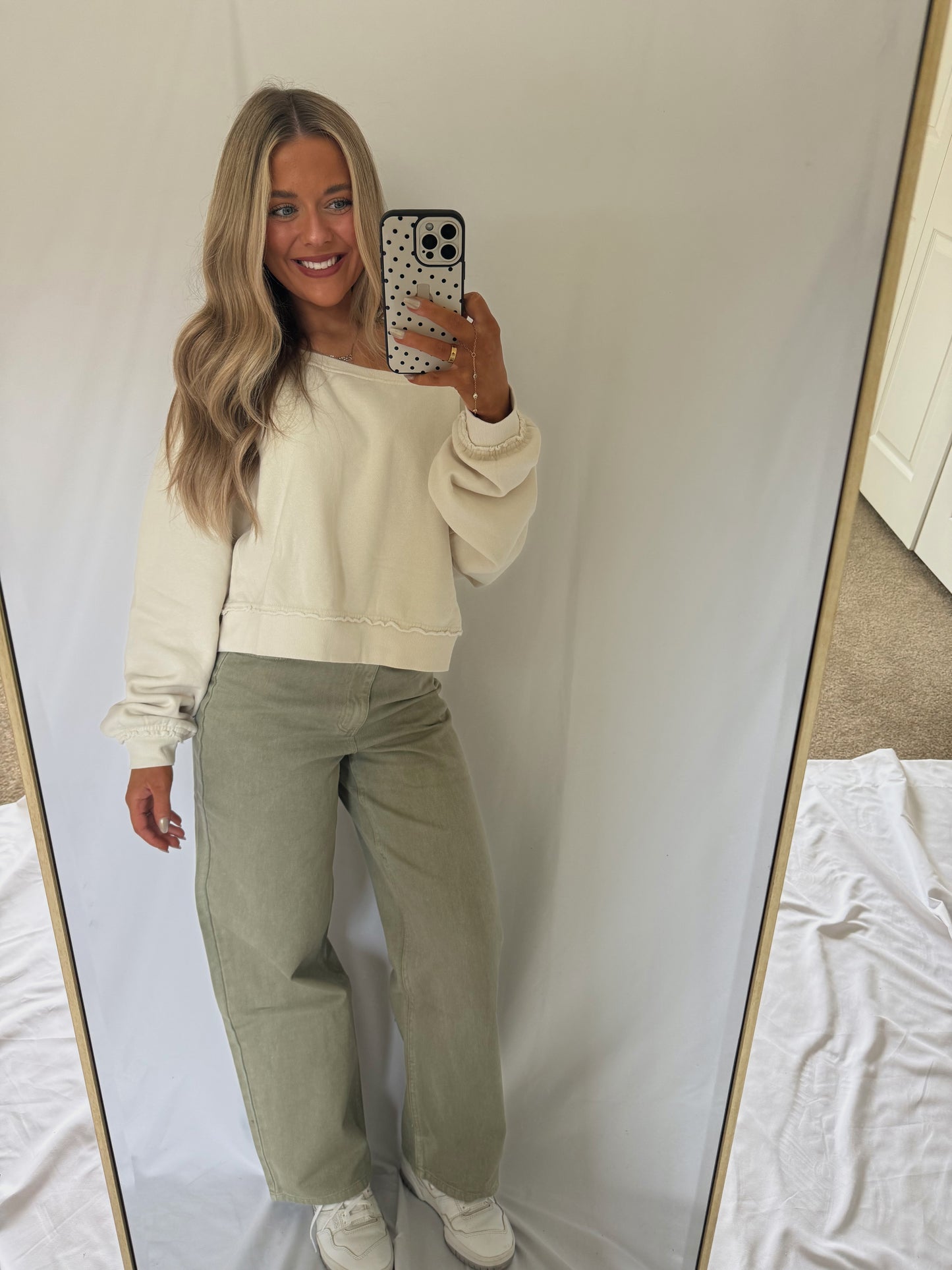 Washed Light Olive Wide Leg Jeans