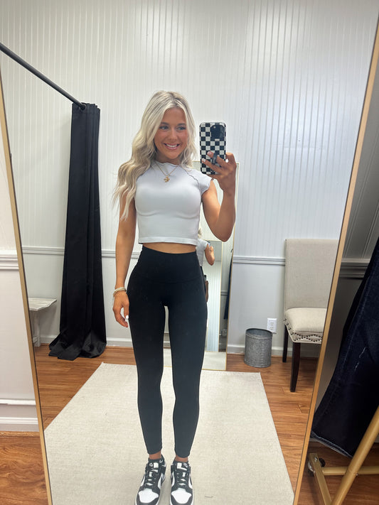 Exposed Seam Crop Top - Light Grey