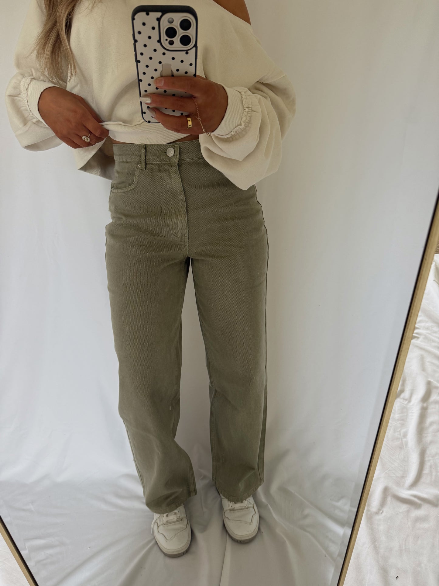 Washed Light Olive Wide Leg Jeans