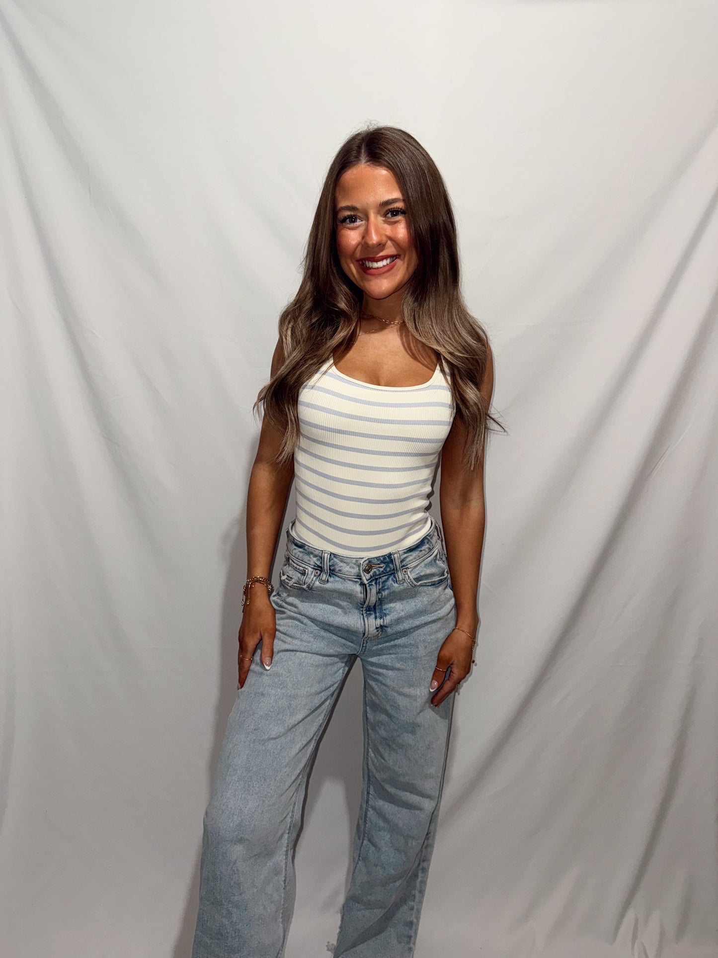 Cabana Ribbed Bodysuit - Blue Stripe