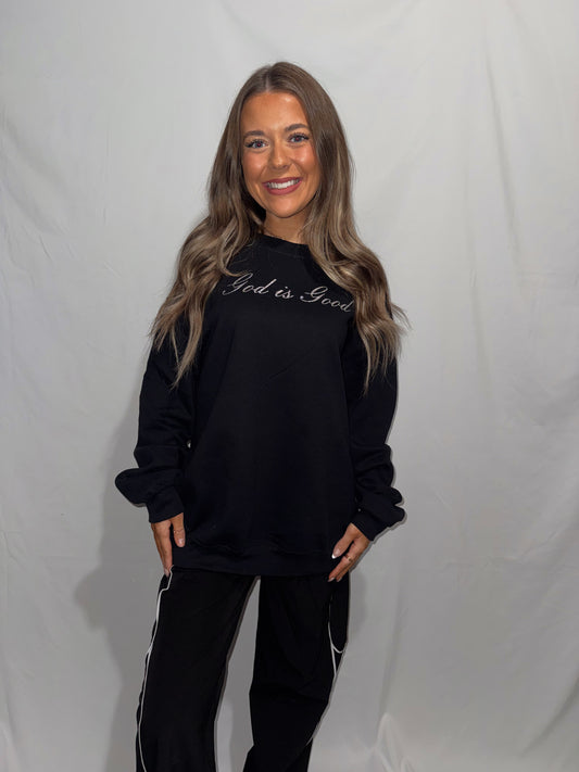 God Is Good All The Time Glitter Crewneck (Front + Back)