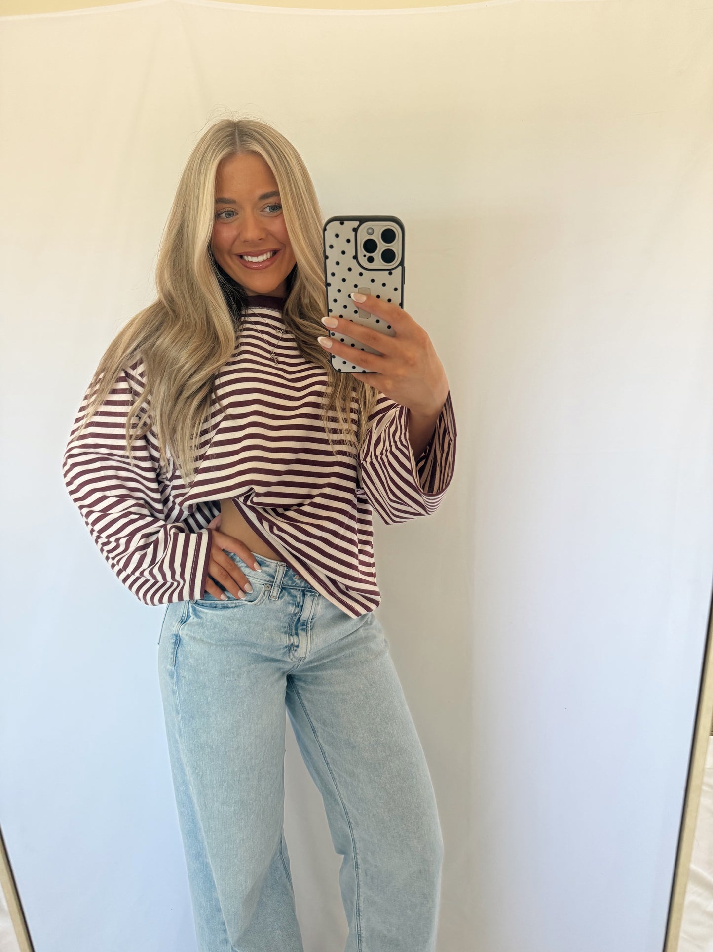 Camille Oversized Striped Top - Burgundy