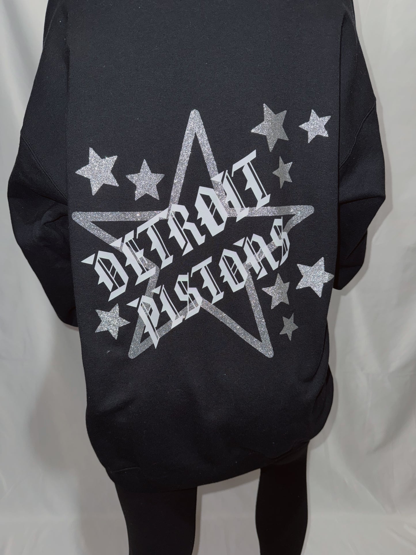 Detroit Pistons Glitter Star Crewneck- Front & Back