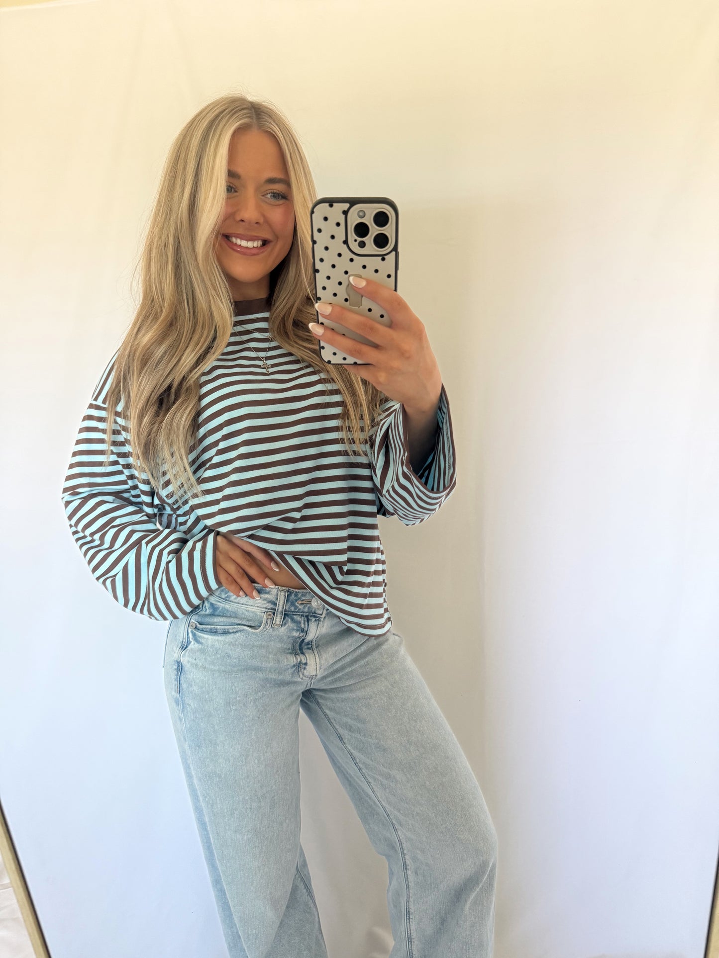 Camille Oversized Striped Top - Blue/Chocolate