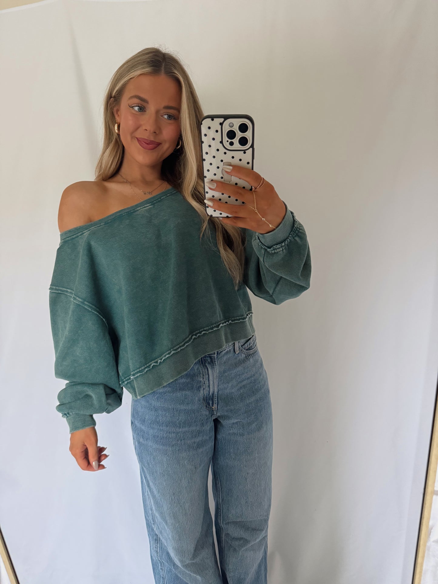 Frankie Off Shoulder Sweatshirt - Dark Teal