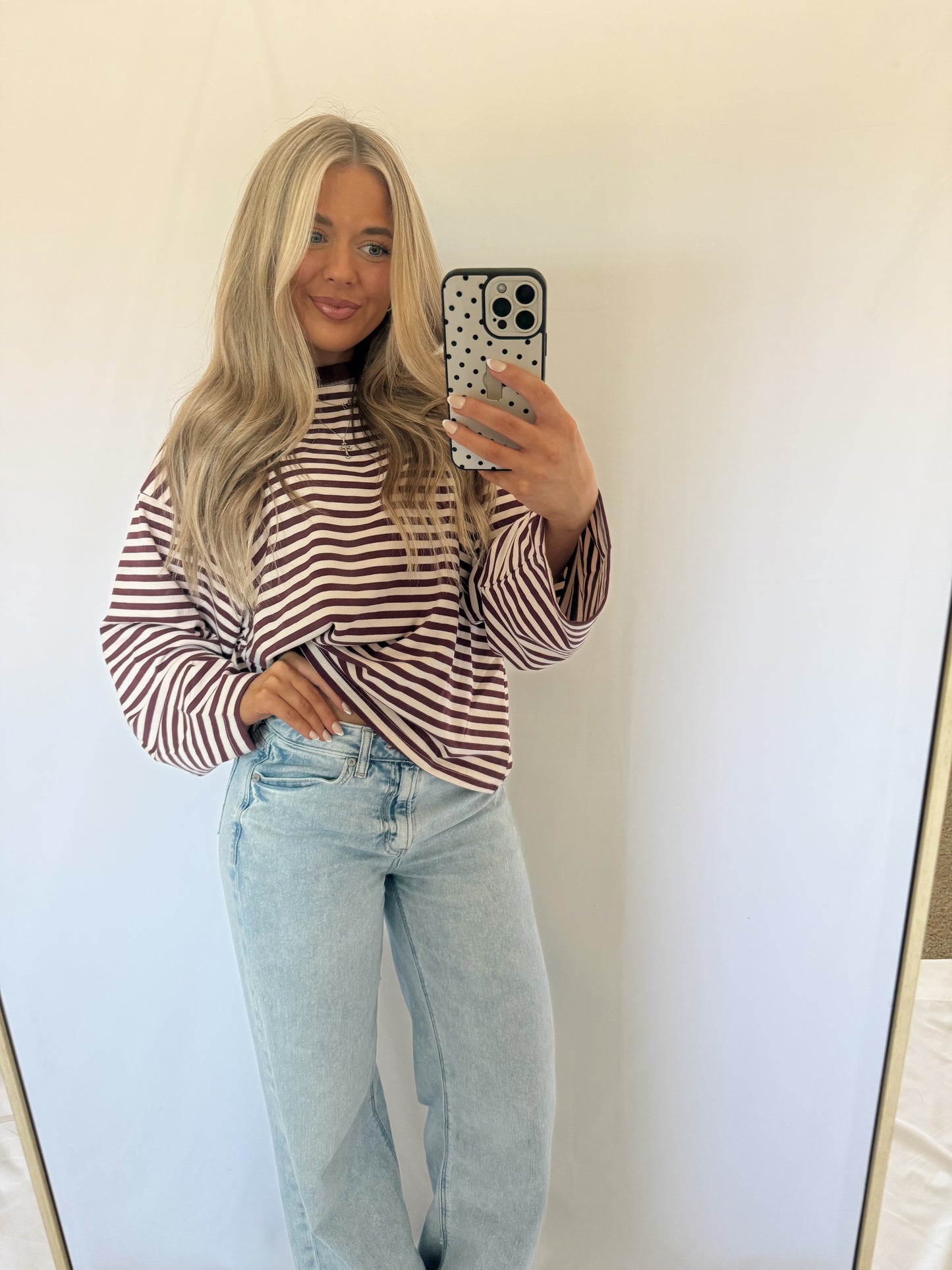 Camille Oversized Striped Top - Burgundy