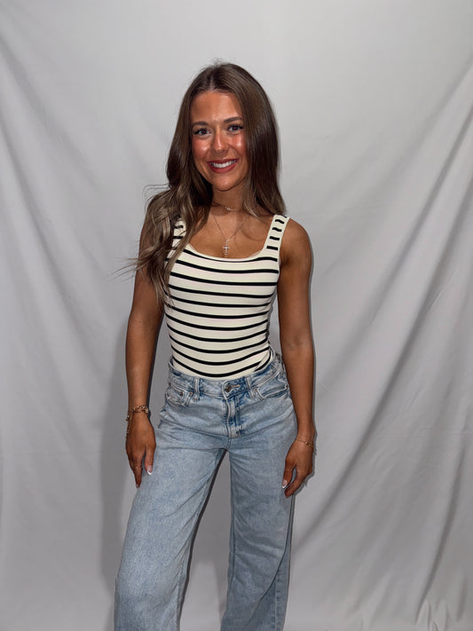Cabana Ribbed Bodysuit - Black Stripe