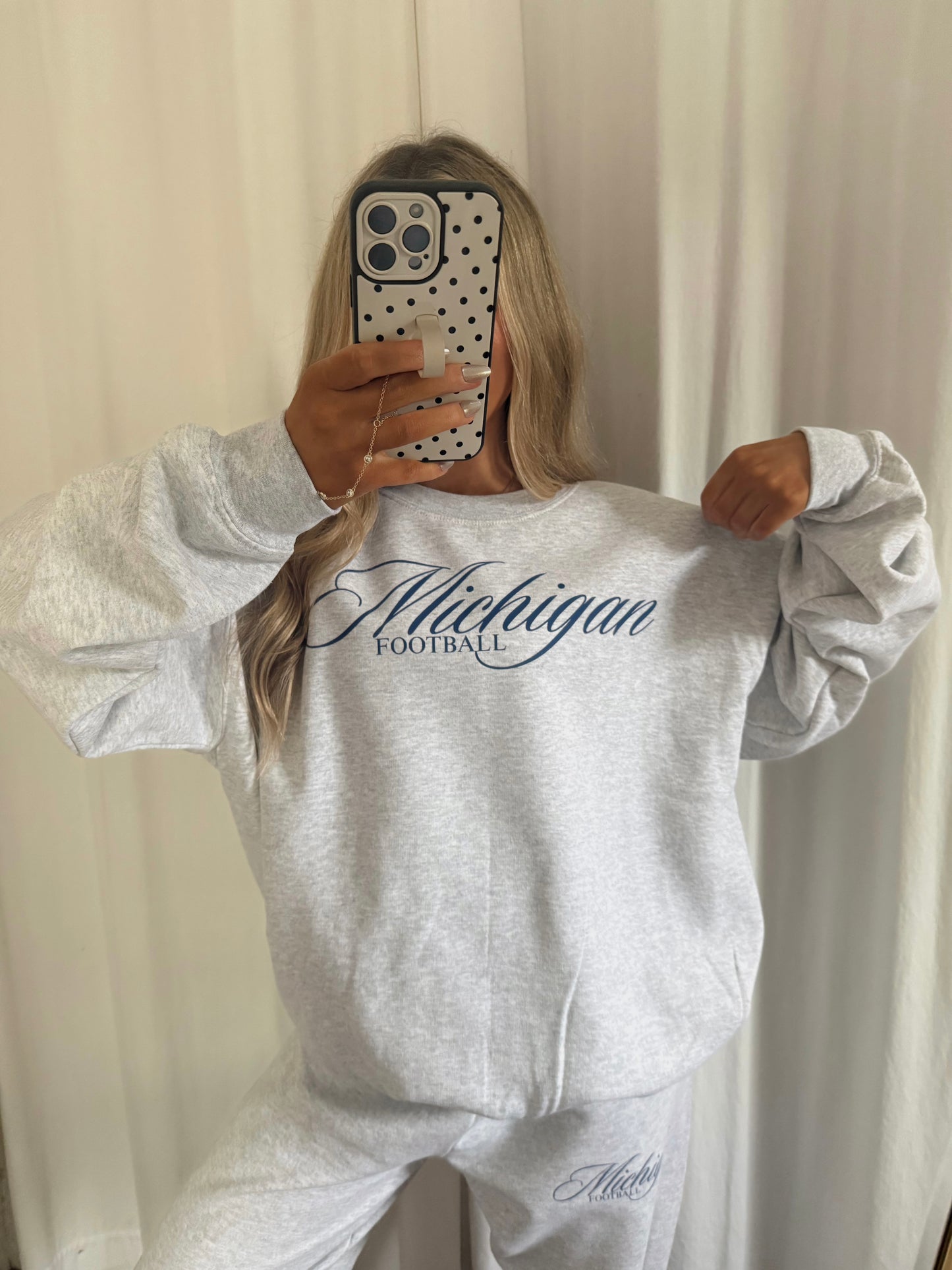 Michigan Football Crewneck - Ash Grey/Navy