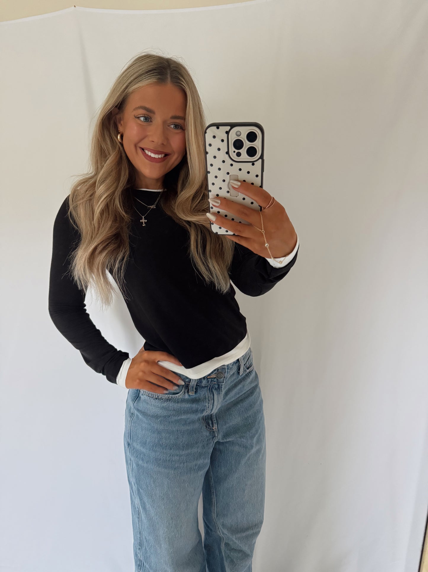 Double Layered Trim Long Sleeve - Black