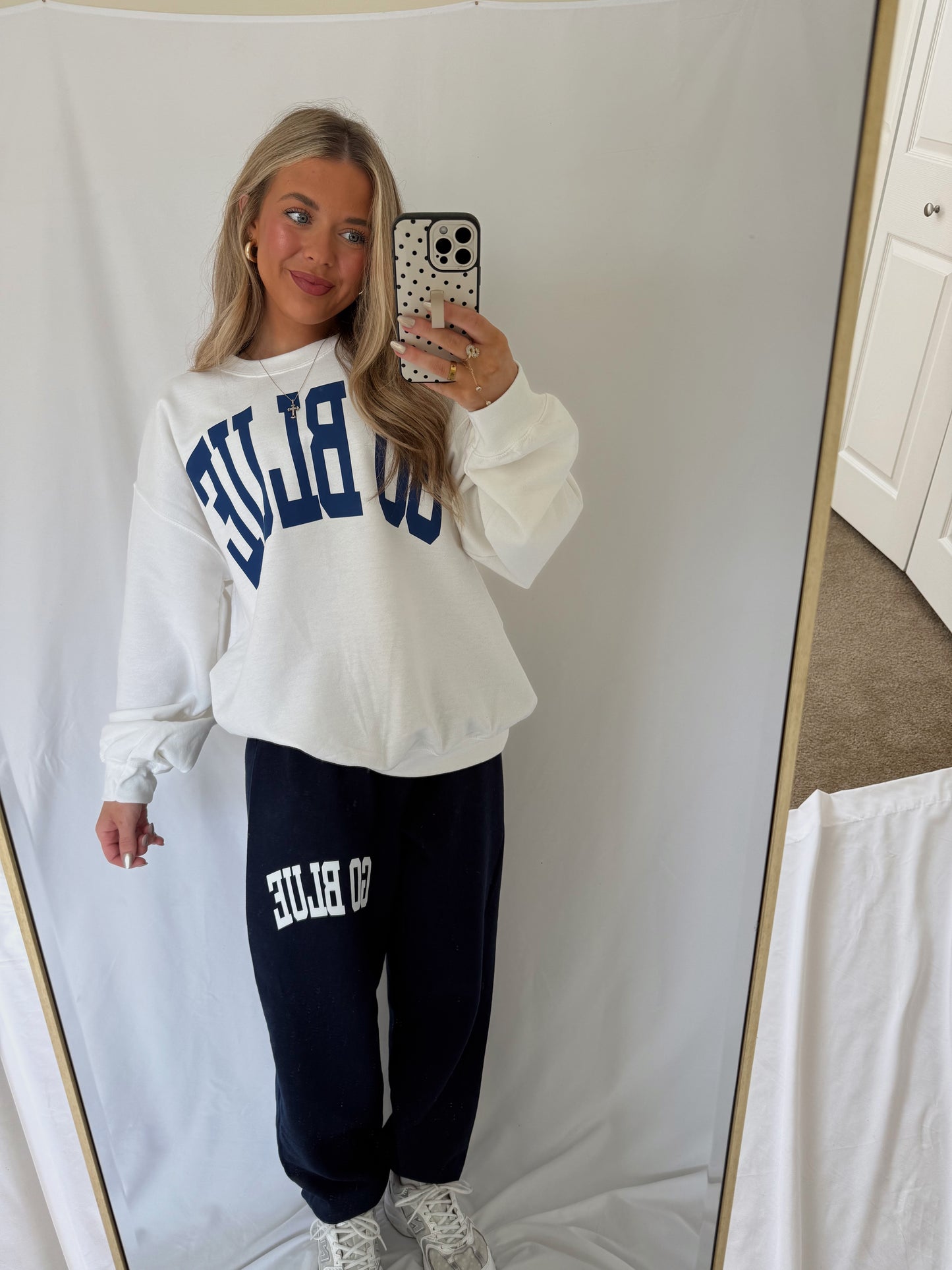 GO BLUE Arched Crewneck - White/Navy